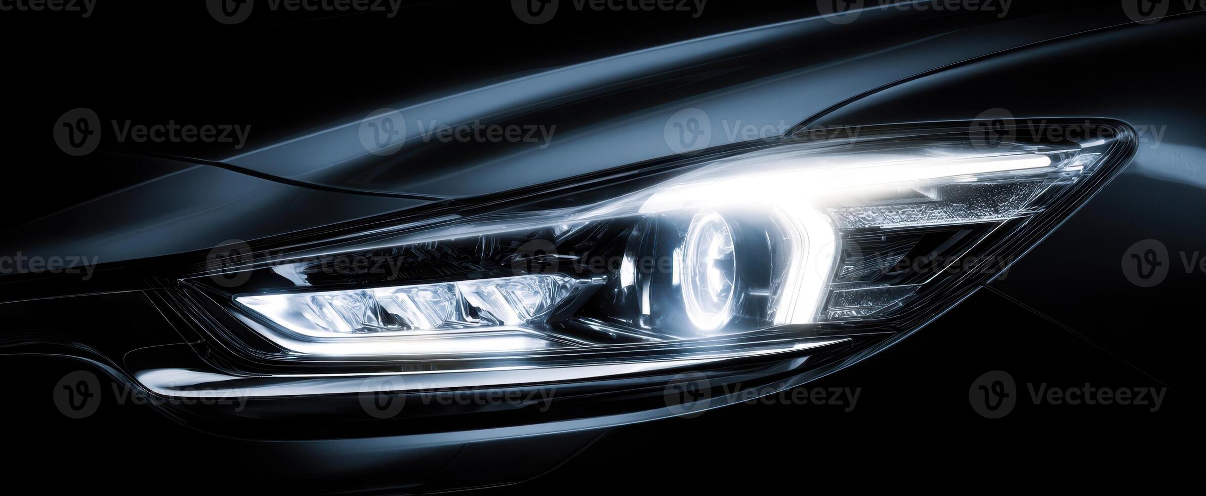 The striking headlight of a luxury car showcasing modern design and innovation. photo