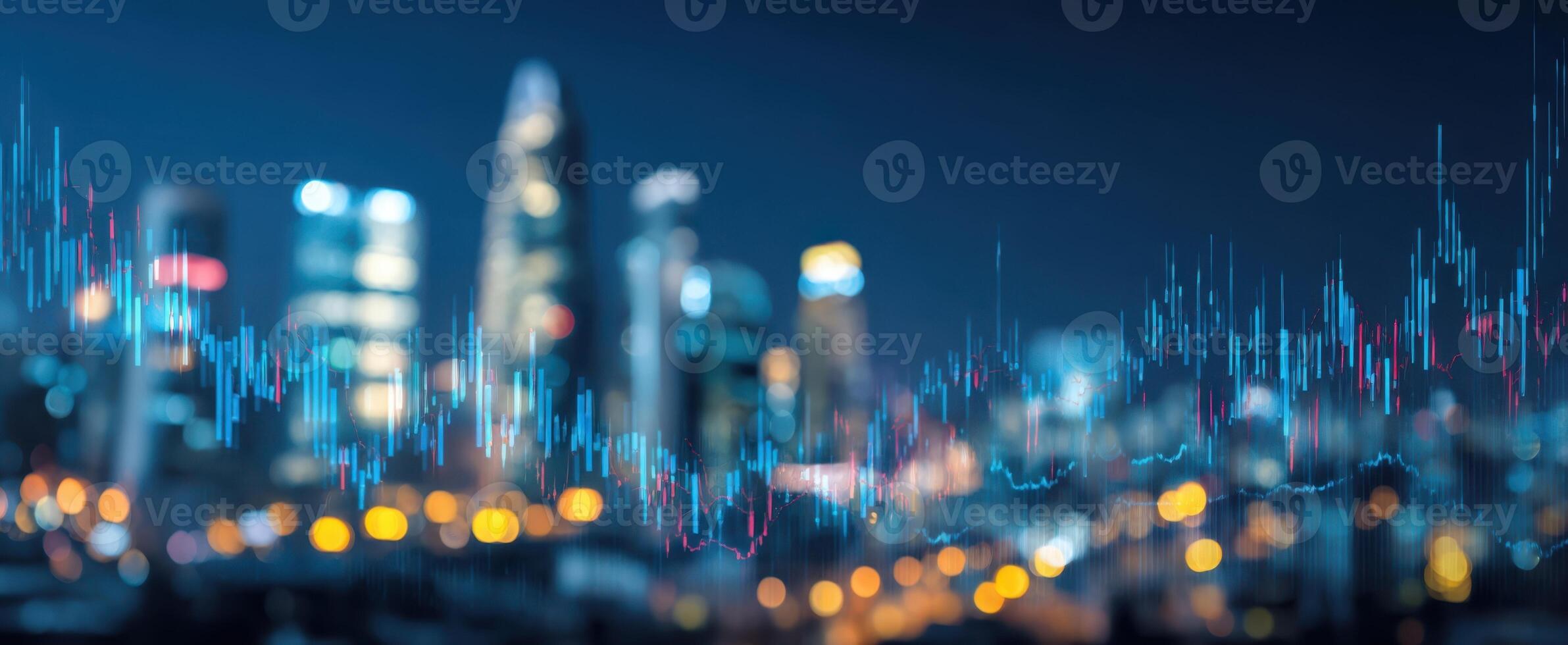 The skyline illuminated by a dynamic financial data visualization at night. photo