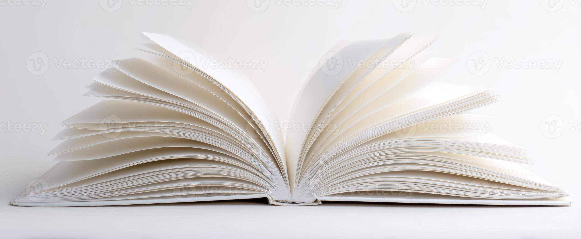 The open book showcasing blank pages for creative concepts and designs. photo