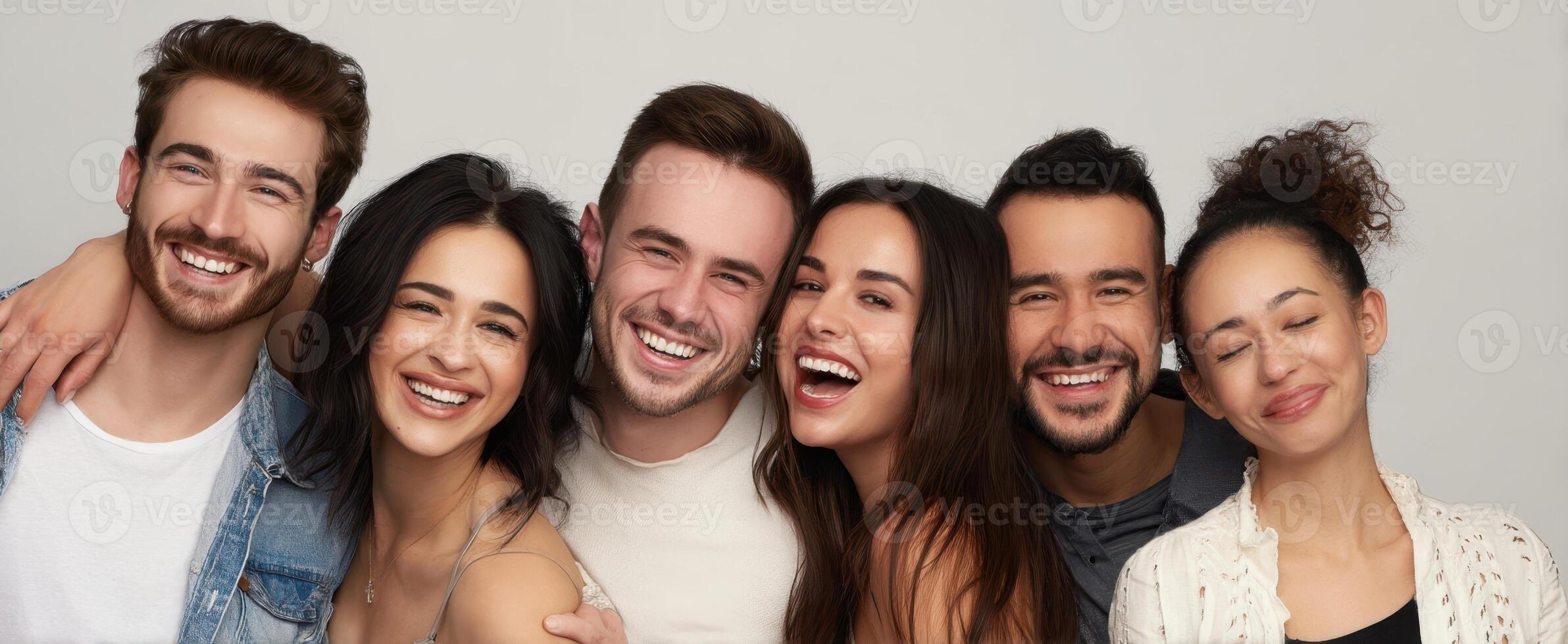 The joyful group of friends sharing laughter and happiness together photo