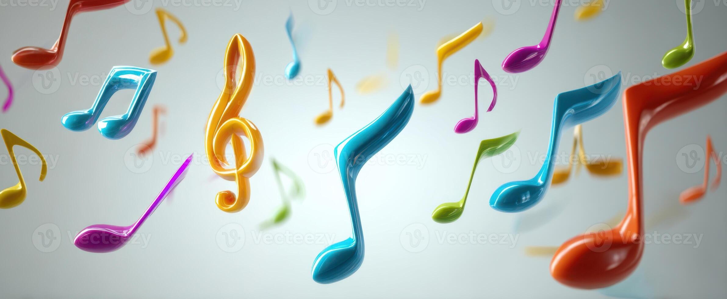 The Colorful Music Notes Floating in Vibrant Abstract Background photo