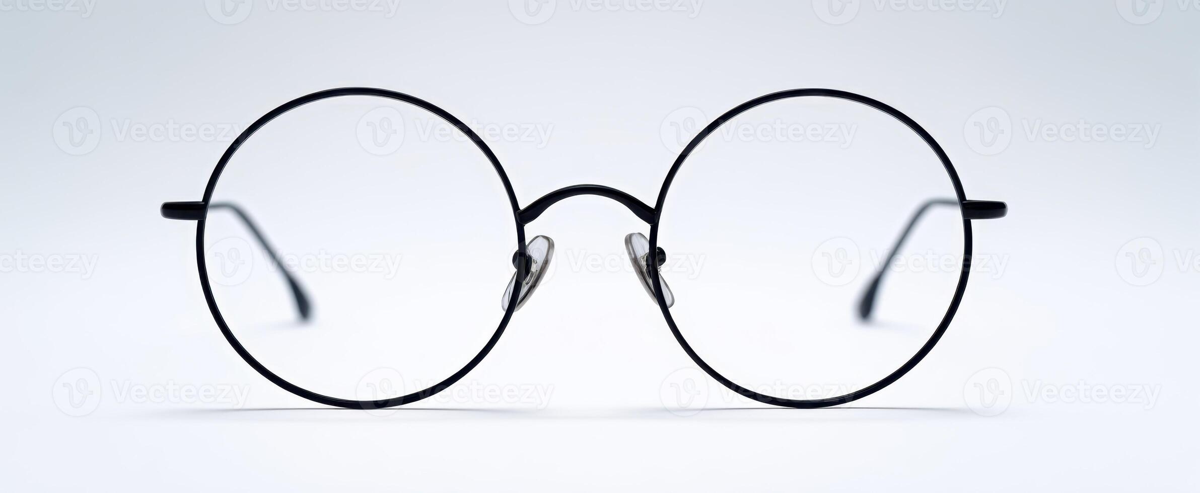 The elegant black round glasses on a minimalistic background shimmering. photo