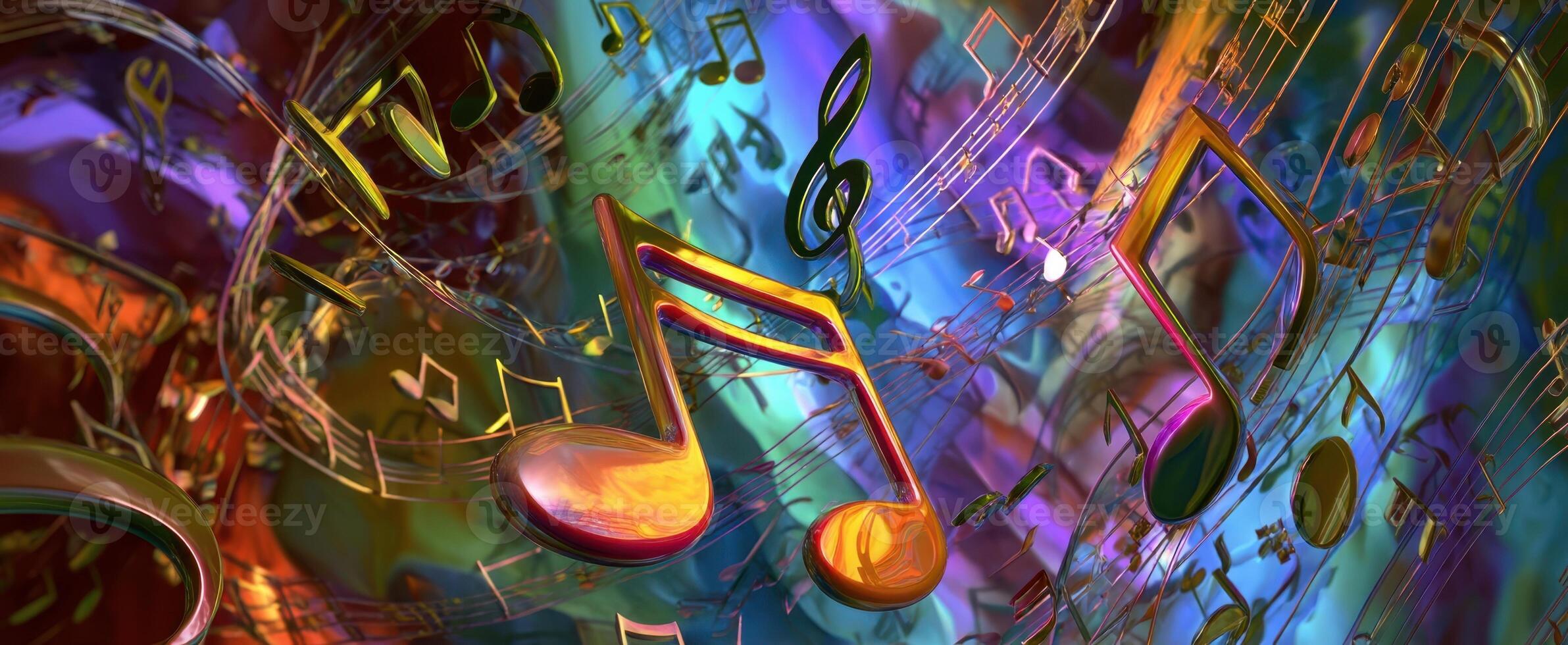 The Colorful Explosion of Musical Notes in an Abstract Wonderland photo
