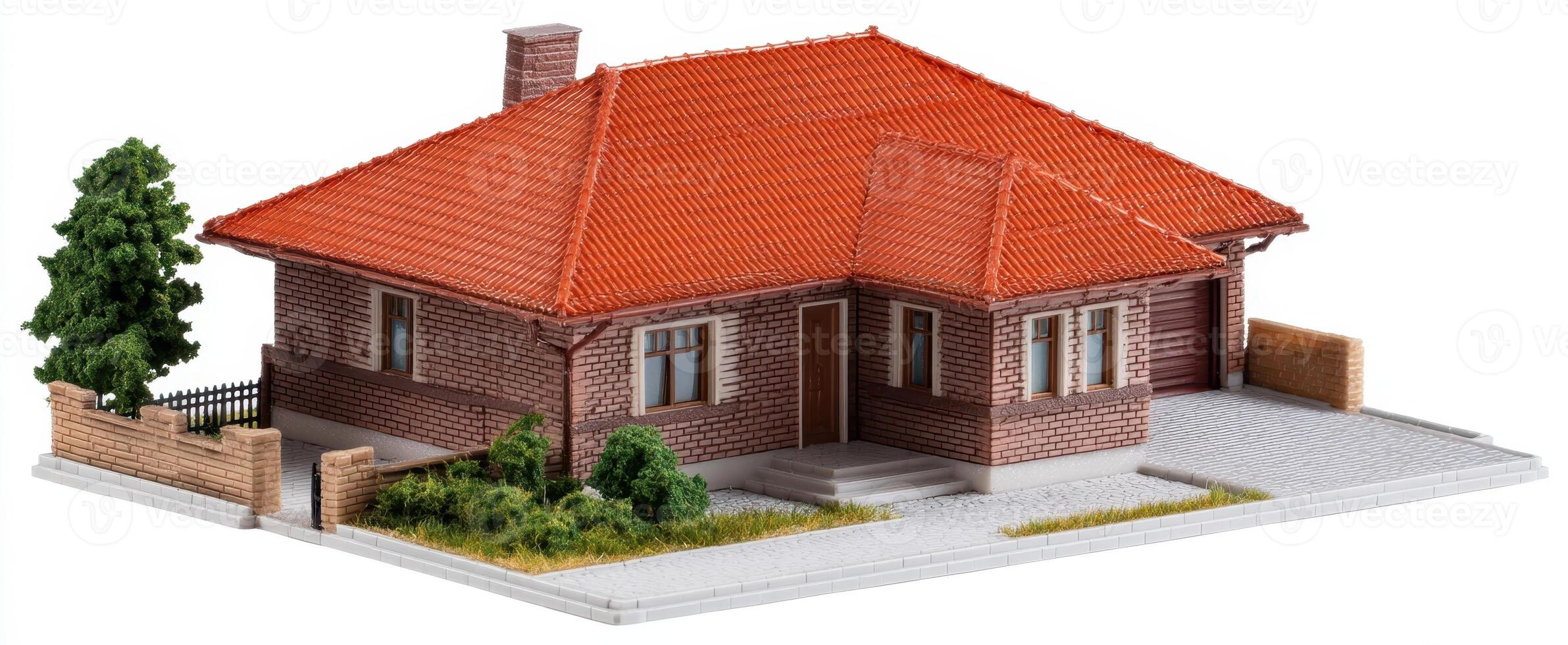 The charming brick house with a red tile roof and inviting surroundings. photo