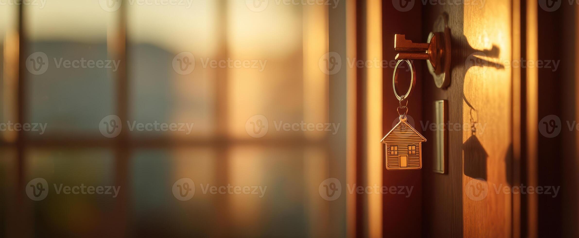 The key hanging in the sunlight by the door symbolizes a welcoming home. photo