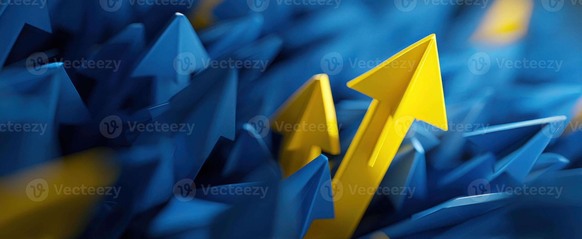 The Bold Yellow Arrow Amongst the Blue Arrows Symbolizing Growth and Success photo