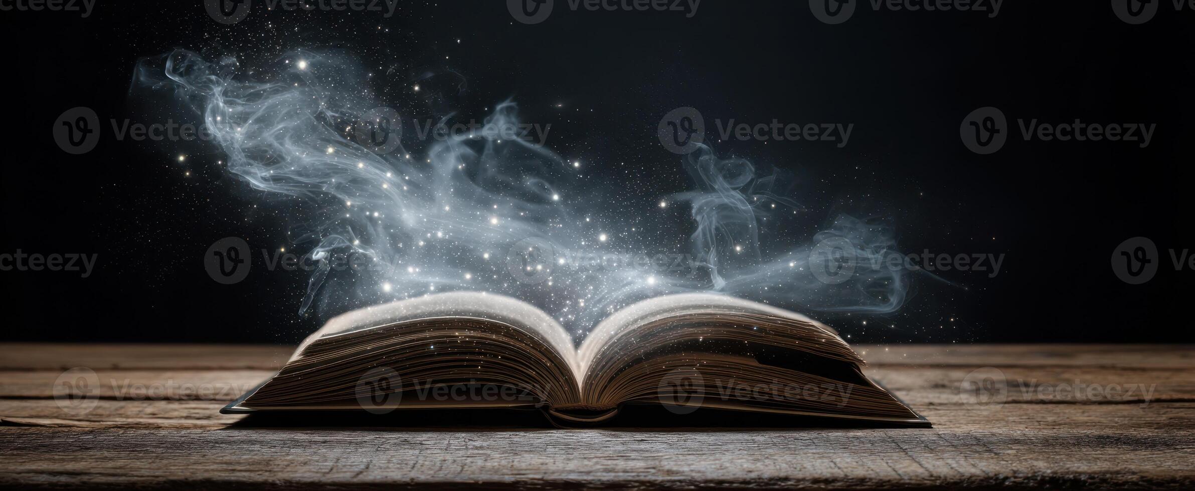 The magical book emanating ethereal light and enchanting illusions. photo