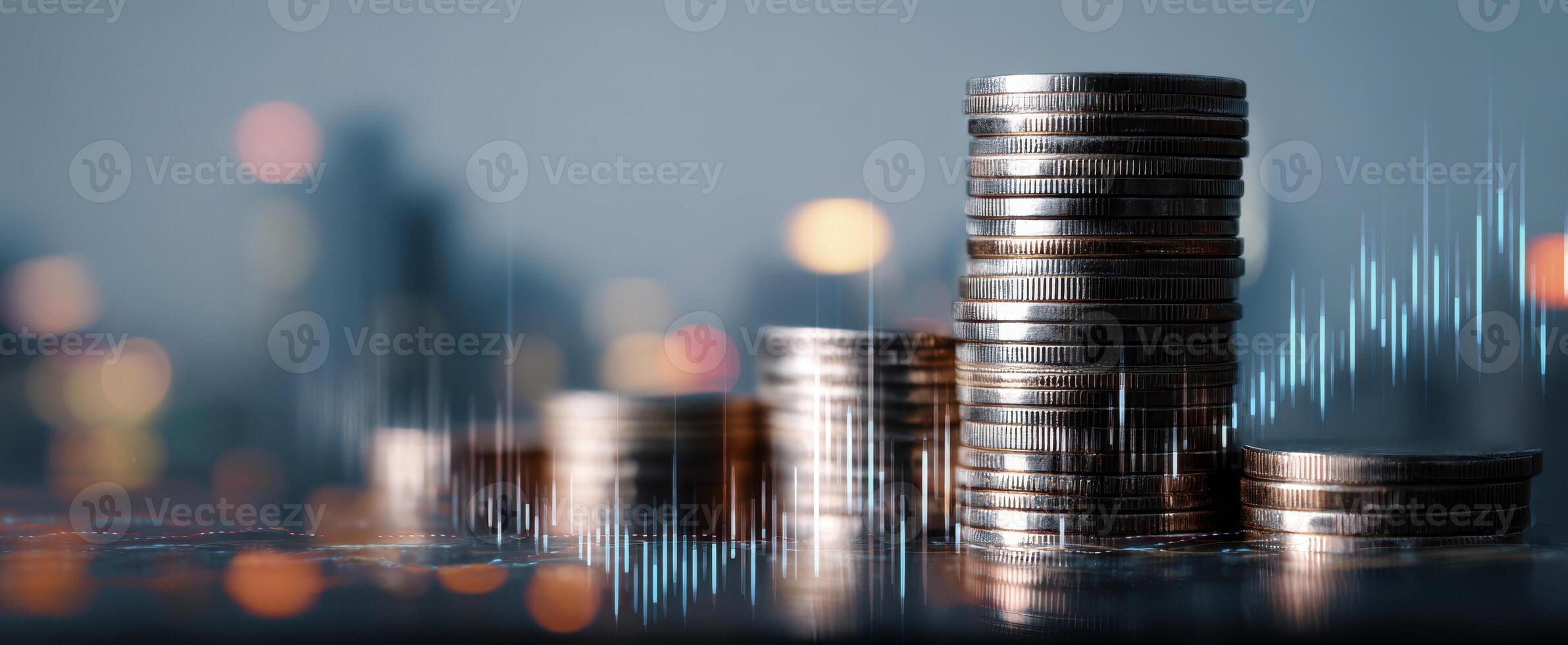 The coins displaying financial growth in a modern economic environment. photo
