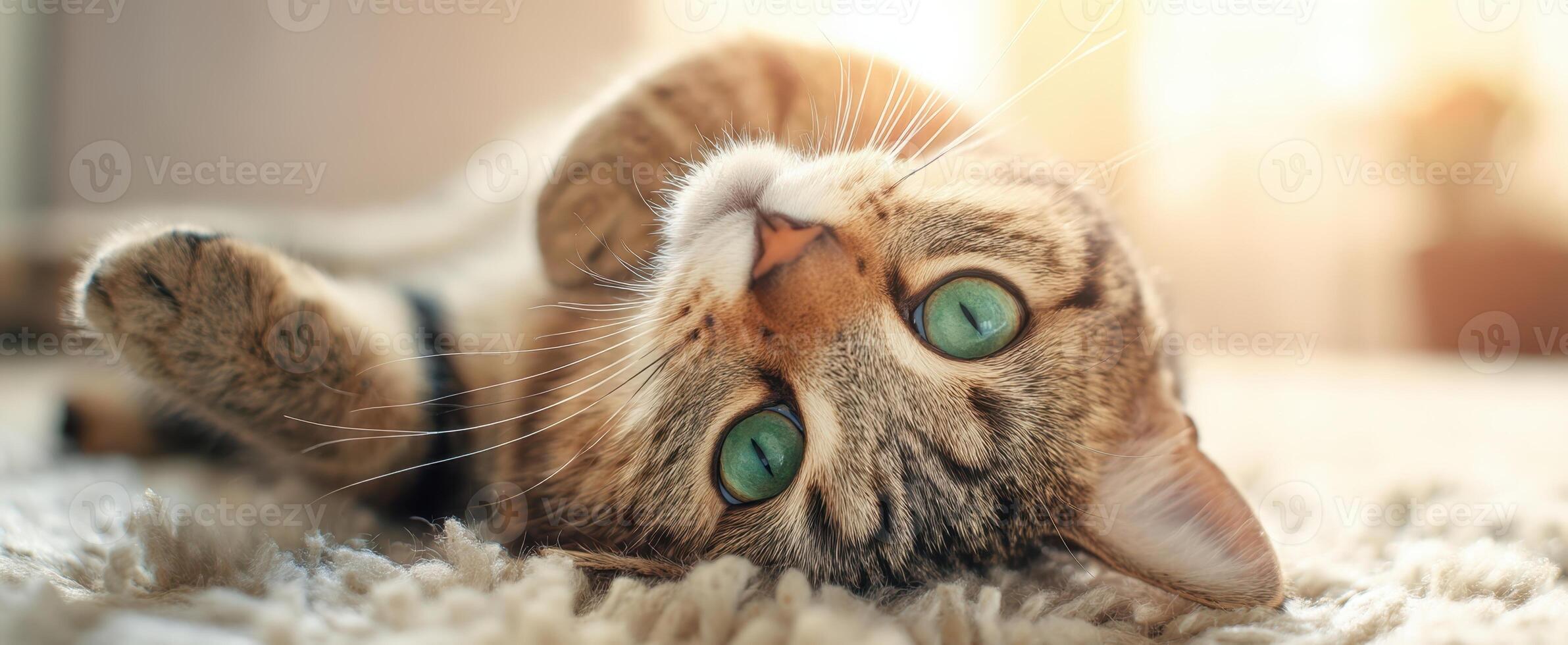 The relaxing tabby cat enjoying a warm, cozy afternoon at home. photo