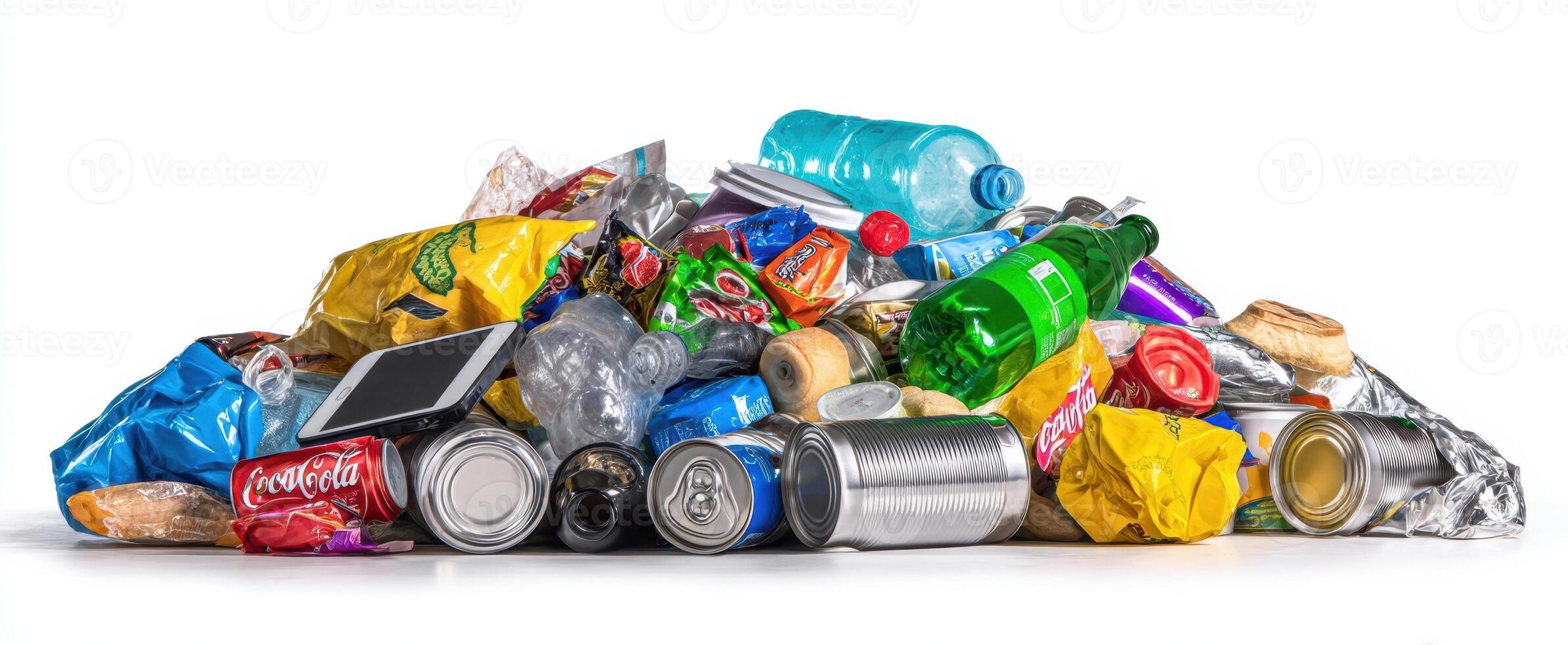 The pile of assorted waste materials highlighting environmental pollution concerns. photo