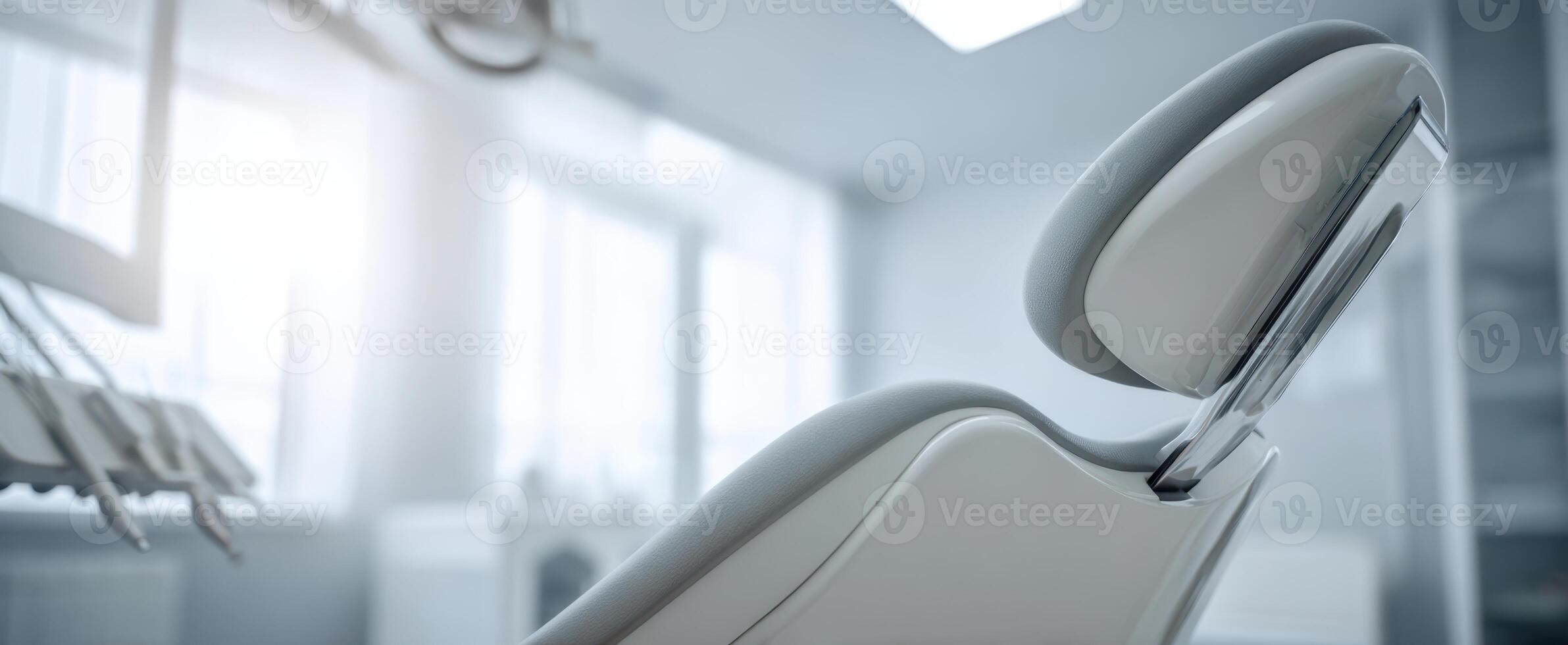 The modern dental chair in a stylish and bright dental clinic environment. photo