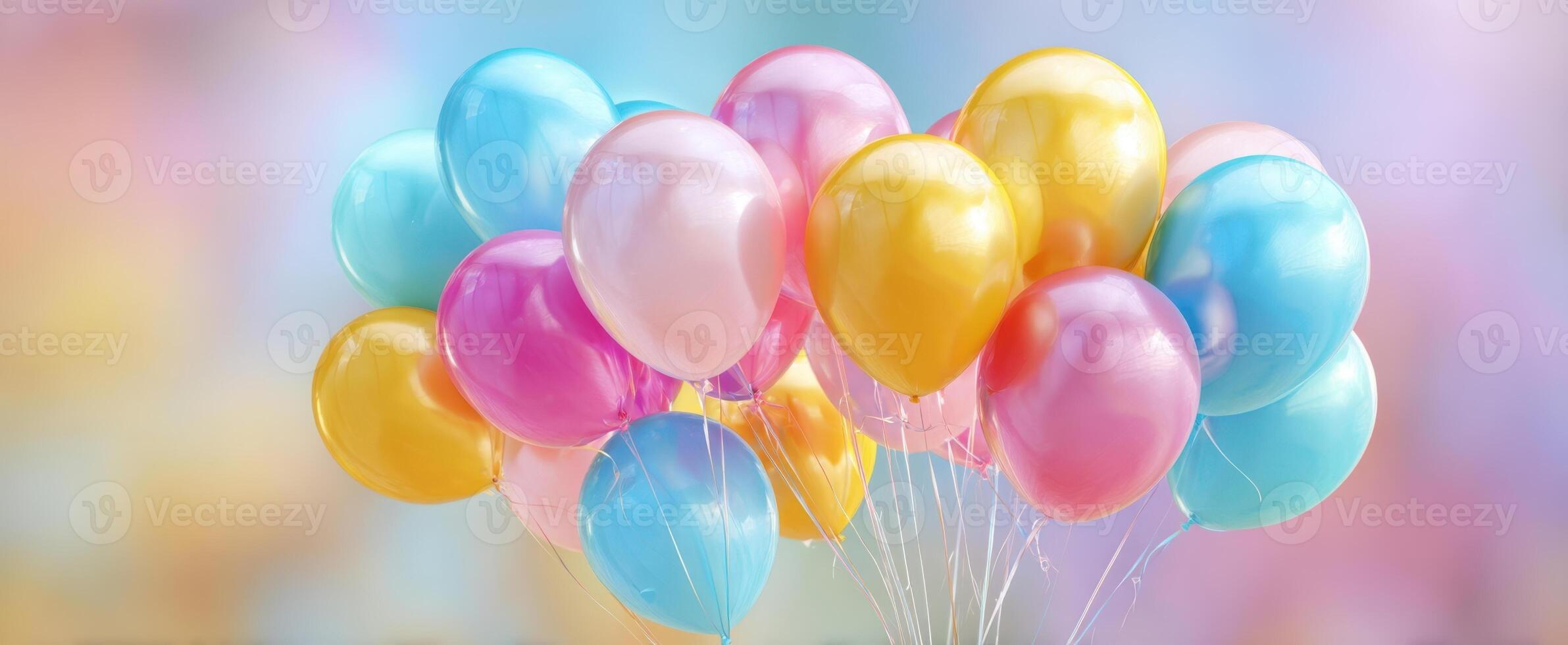 The vibrant display of colorful balloons floating in a cheerful atmosphere. photo