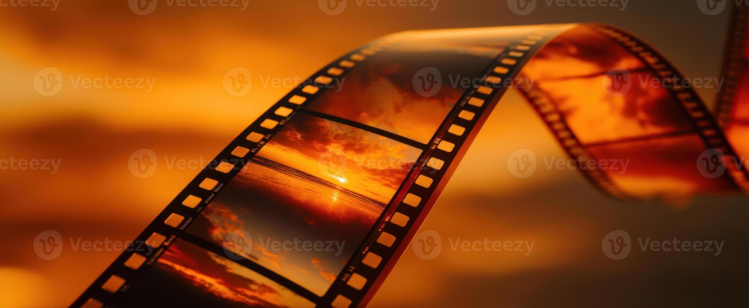 The stunning film reel capturing vibrant sunset scenes in a cinematic montage. photo