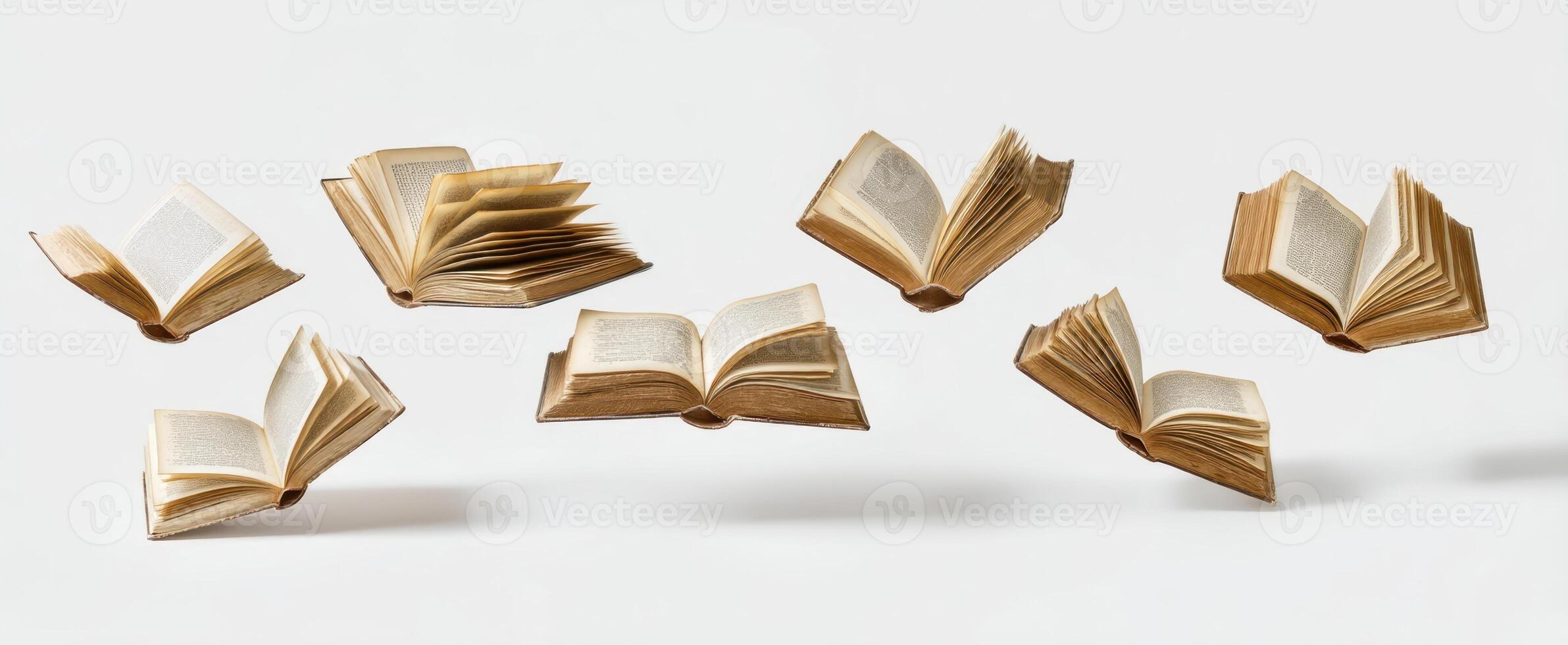 The collection of floating books showcasing creativity and knowledge in motion. photo