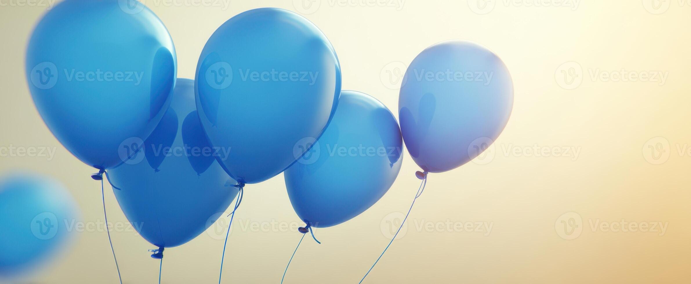 The collection of vibrant blue balloons against a soft pastel background. photo