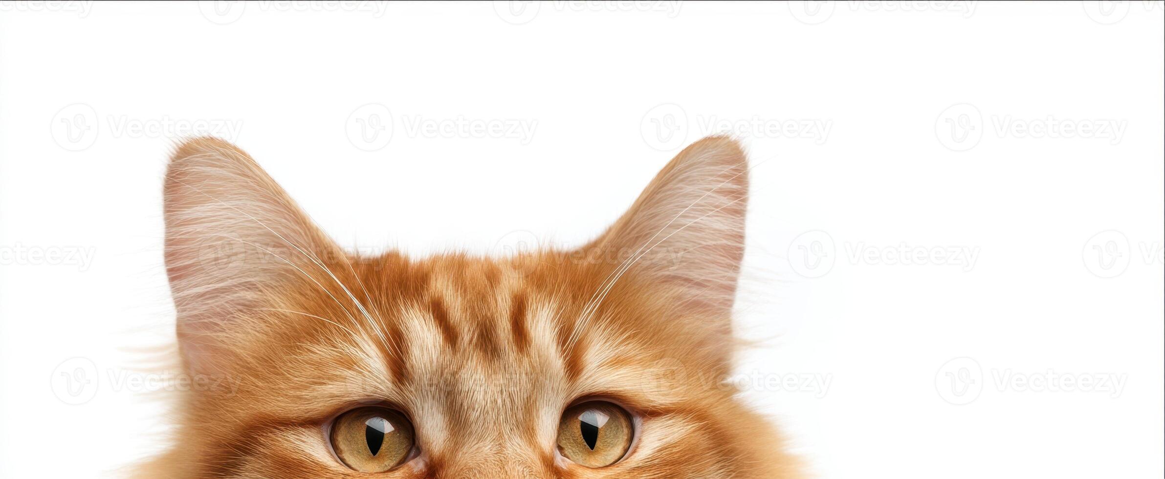 The captivating close-up of a curious orange cat's face. photo