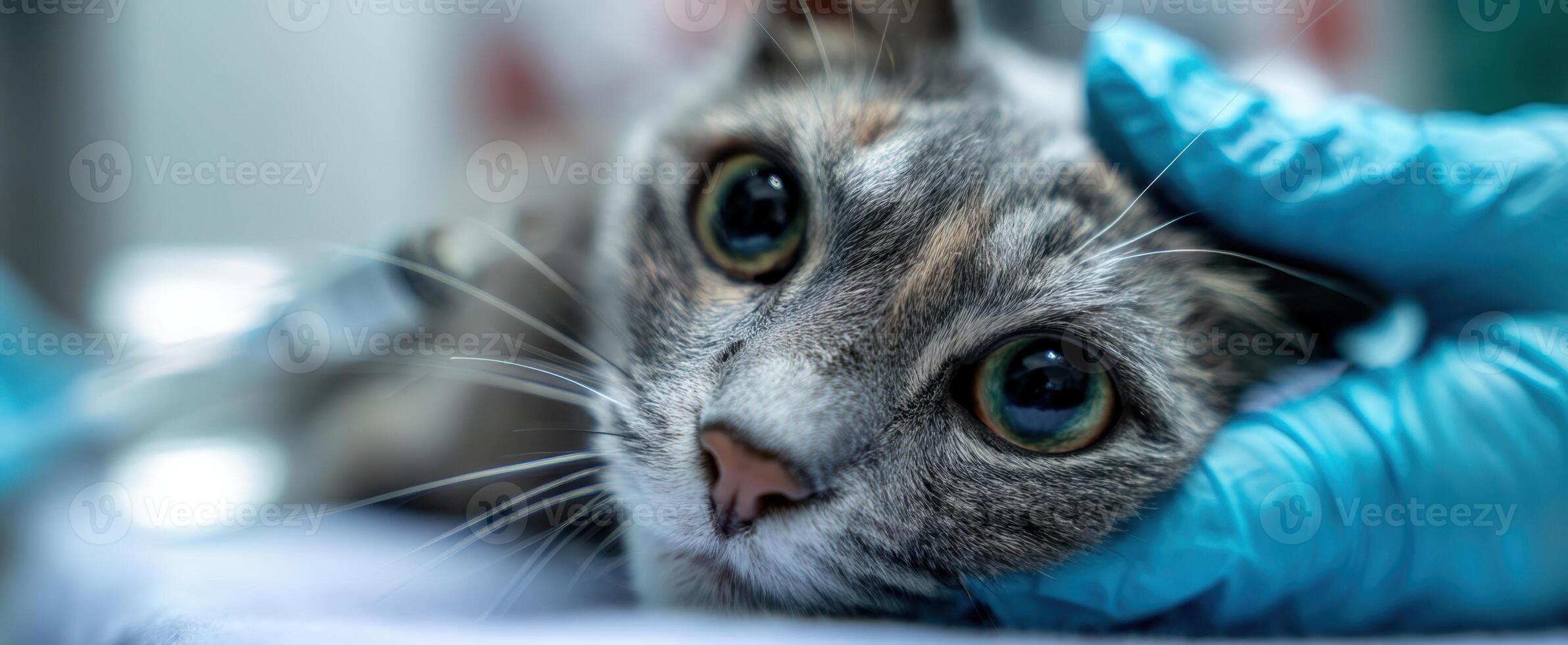 The tender moment between a veterinarian and a caring cat. photo