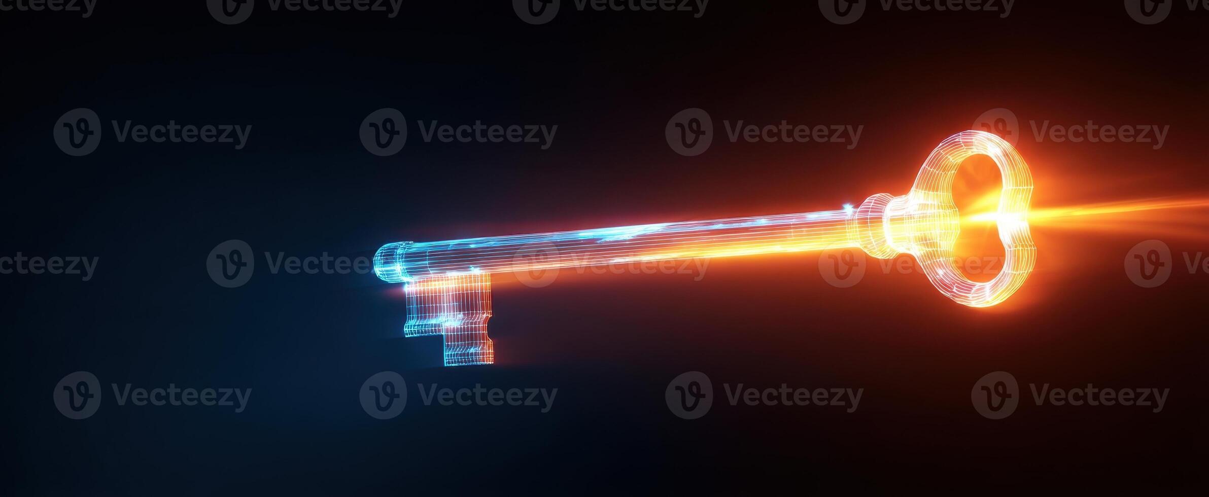 The glowing digital key symbolizing security and access in a modern world. photo