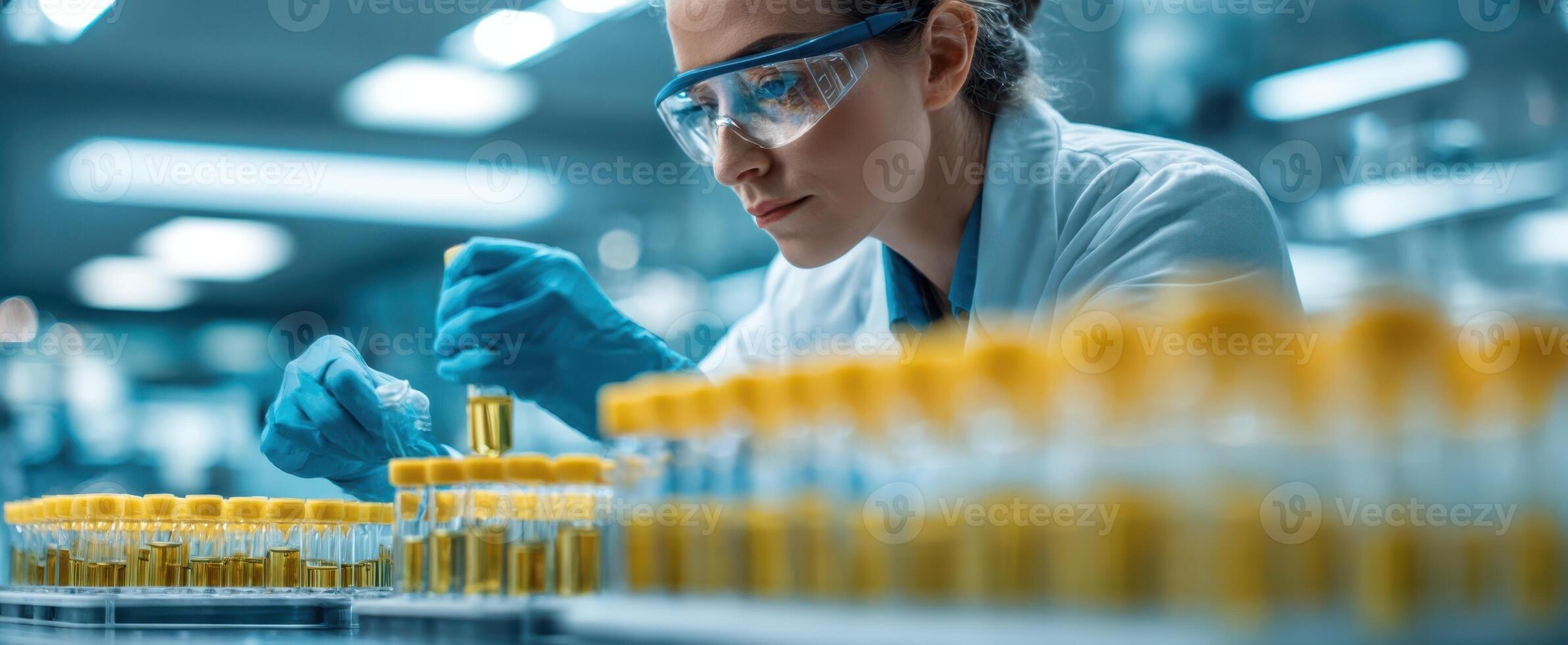 The dedicated scientist performing experiments in a modern laboratory setting. photo