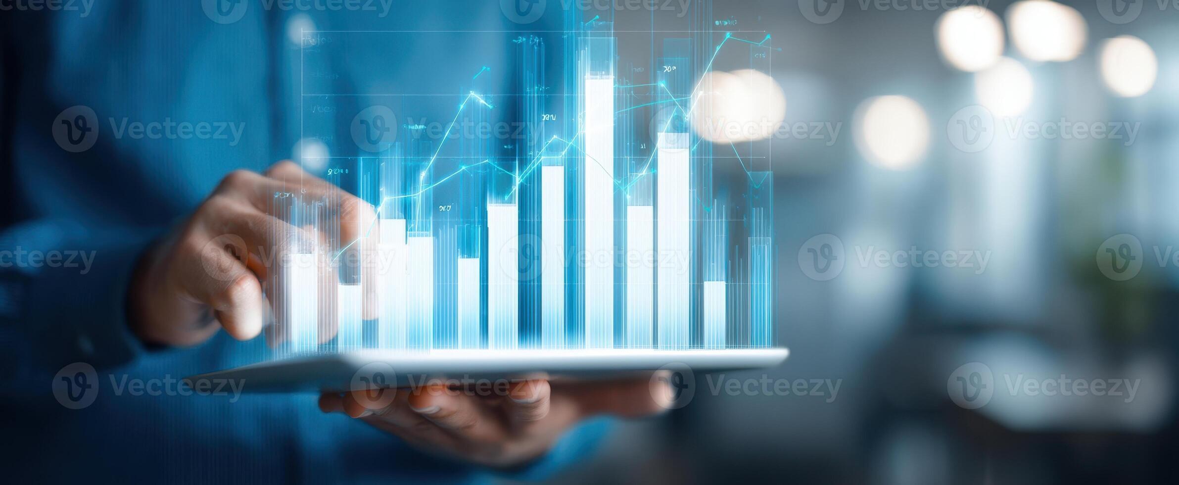 The tablet displaying dynamic growth visualization for business analytics and insights. photo
