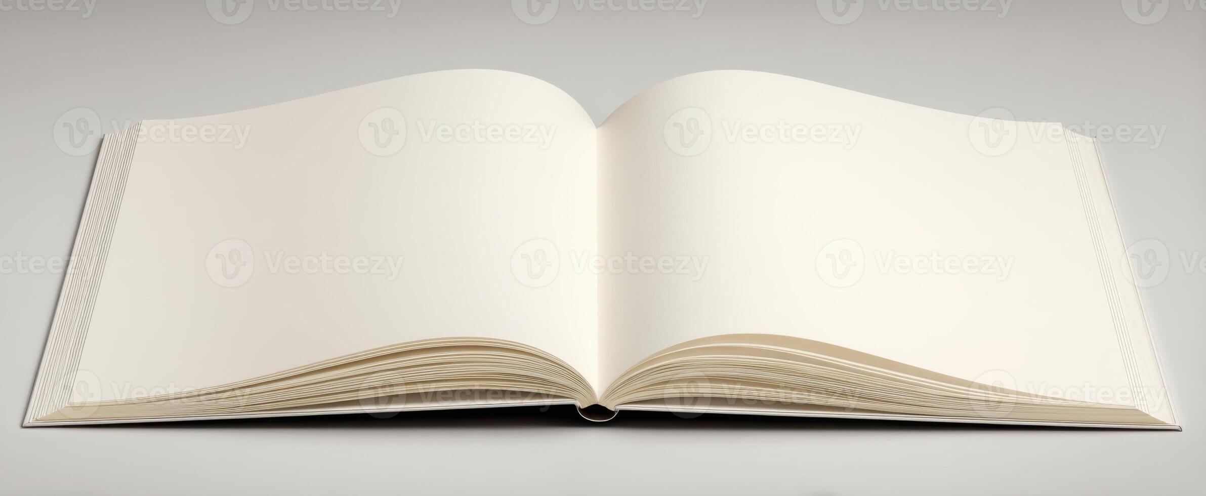 The open blank book on a minimalist background inviting creativity and inspiration. photo