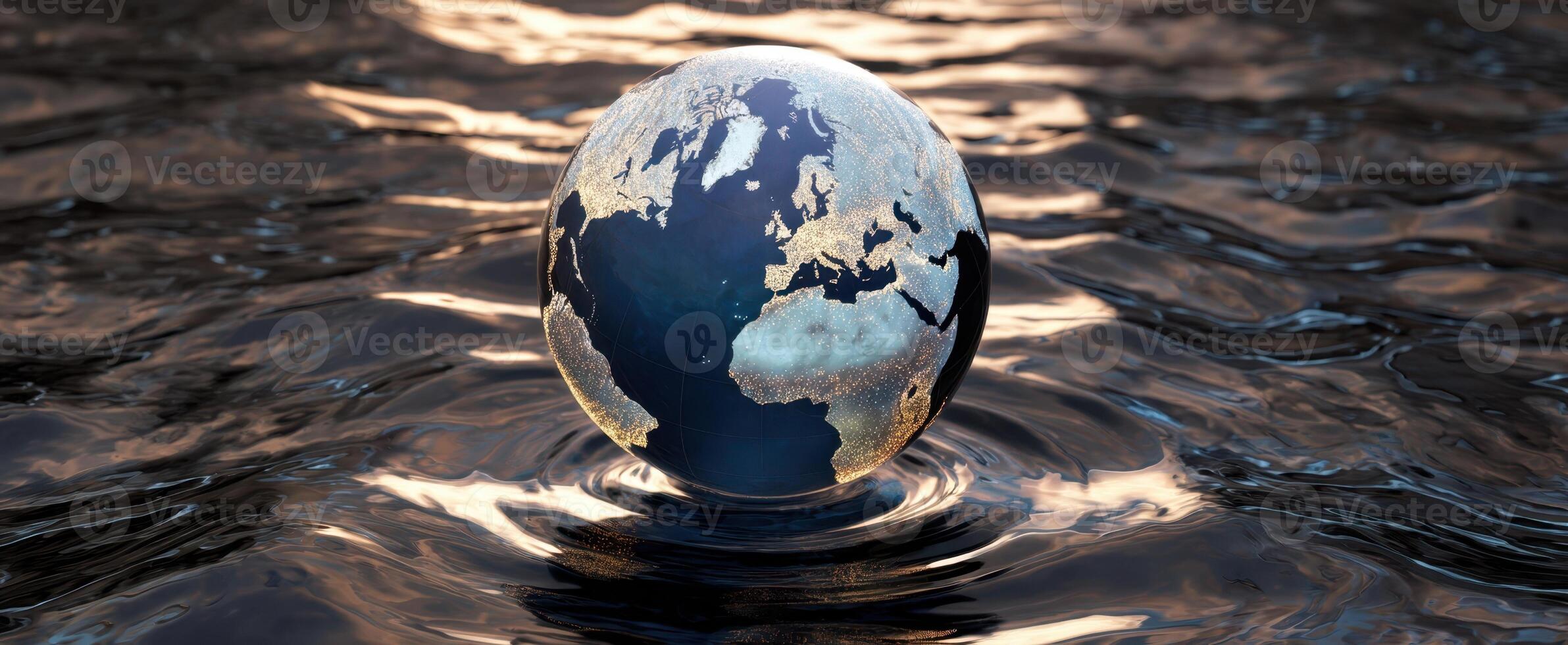 The globe reflecting in water showcasing Earth's beauty and connectivity. photo