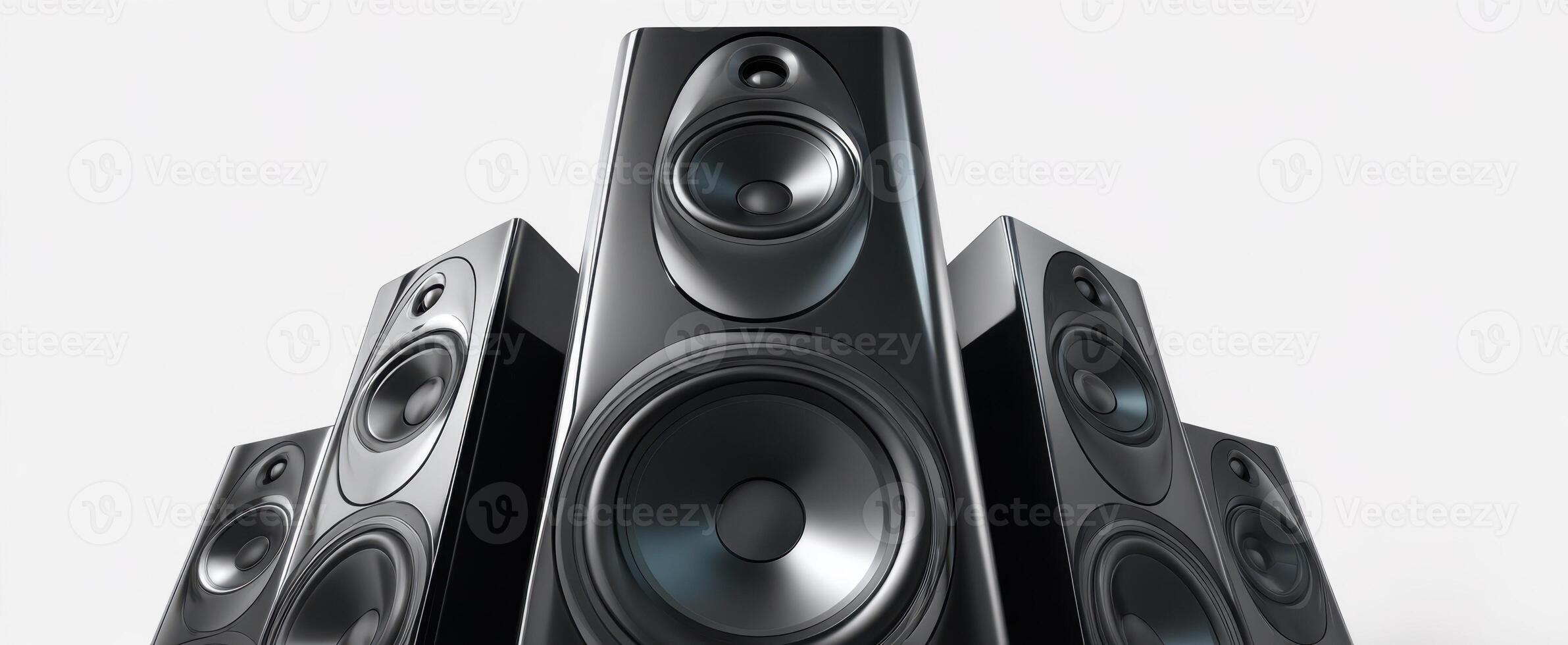 The array of modern audio speakers showcasing elegant design and powerful sound. photo