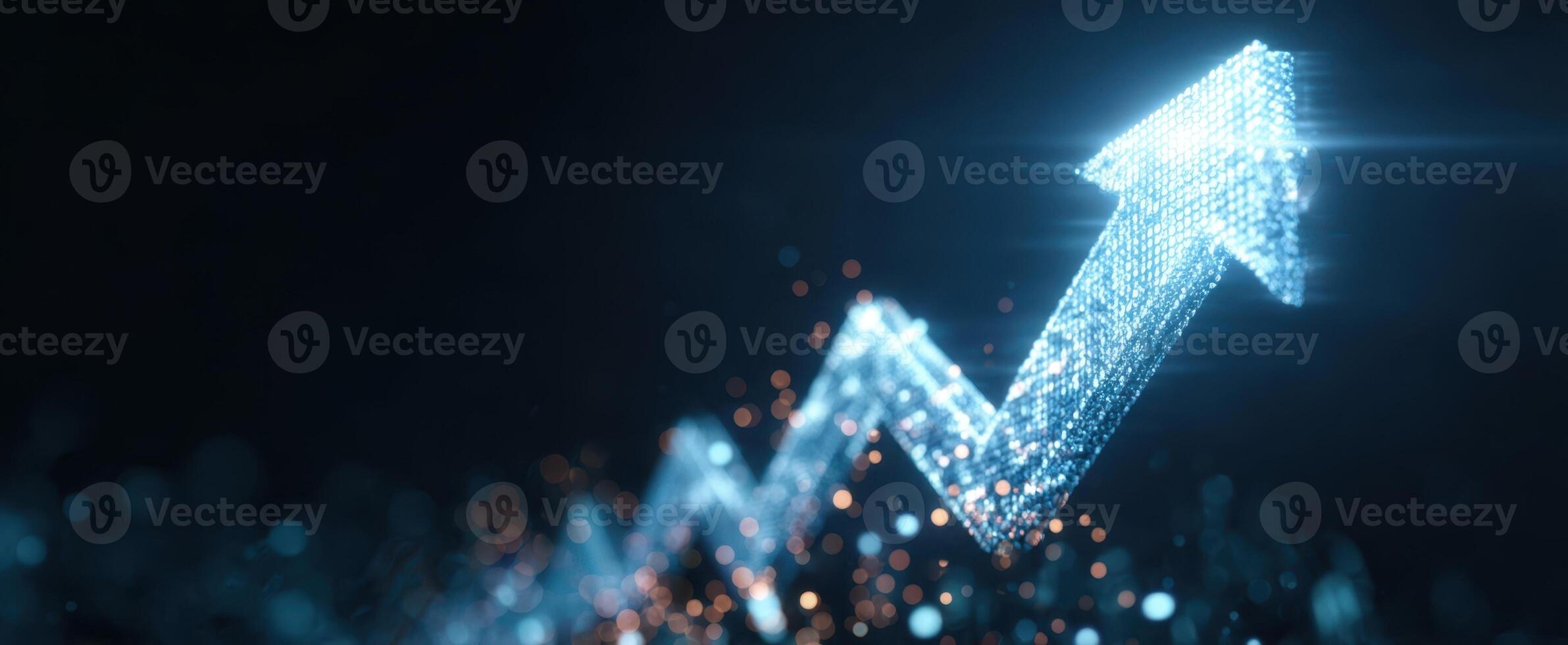 The glowing digital arrow representing growth and success in finance and analytics photo