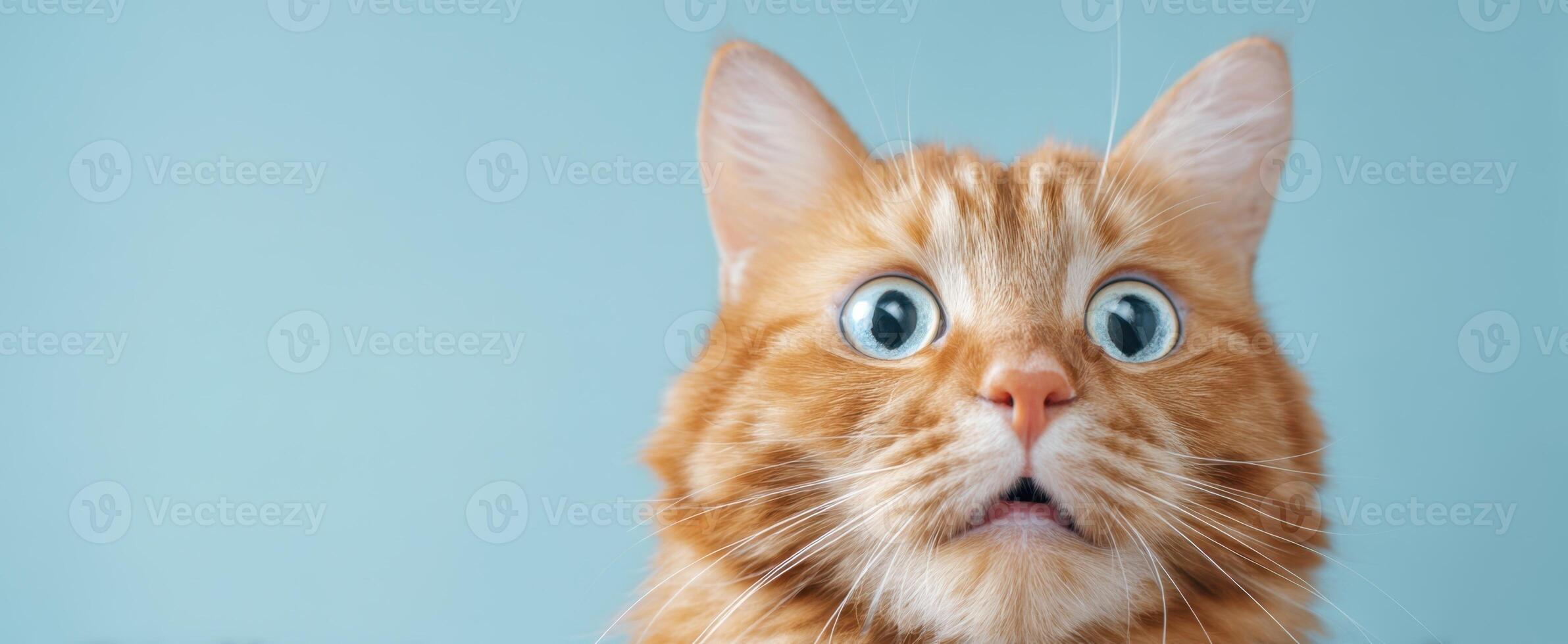 The surprised ginger cat with big blue eyes and a charming expression photo