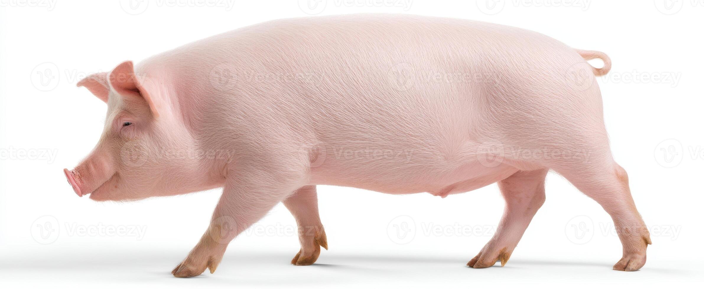 The adorable pig walking gracefully on a farm environment. photo