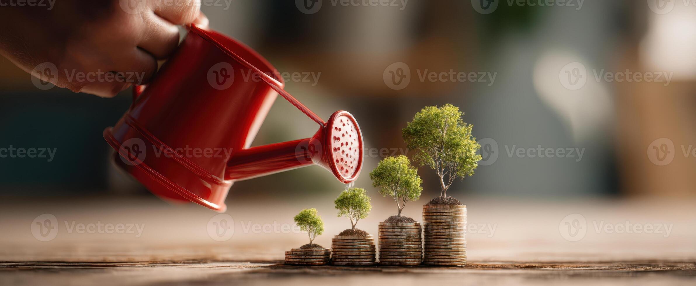 The watering can nurturing money trees for sustainable financial growth photo