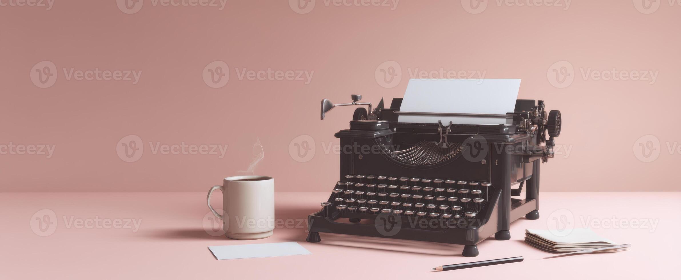 The vintage typewriter and coffee cup create a warm writing atmosphere. photo