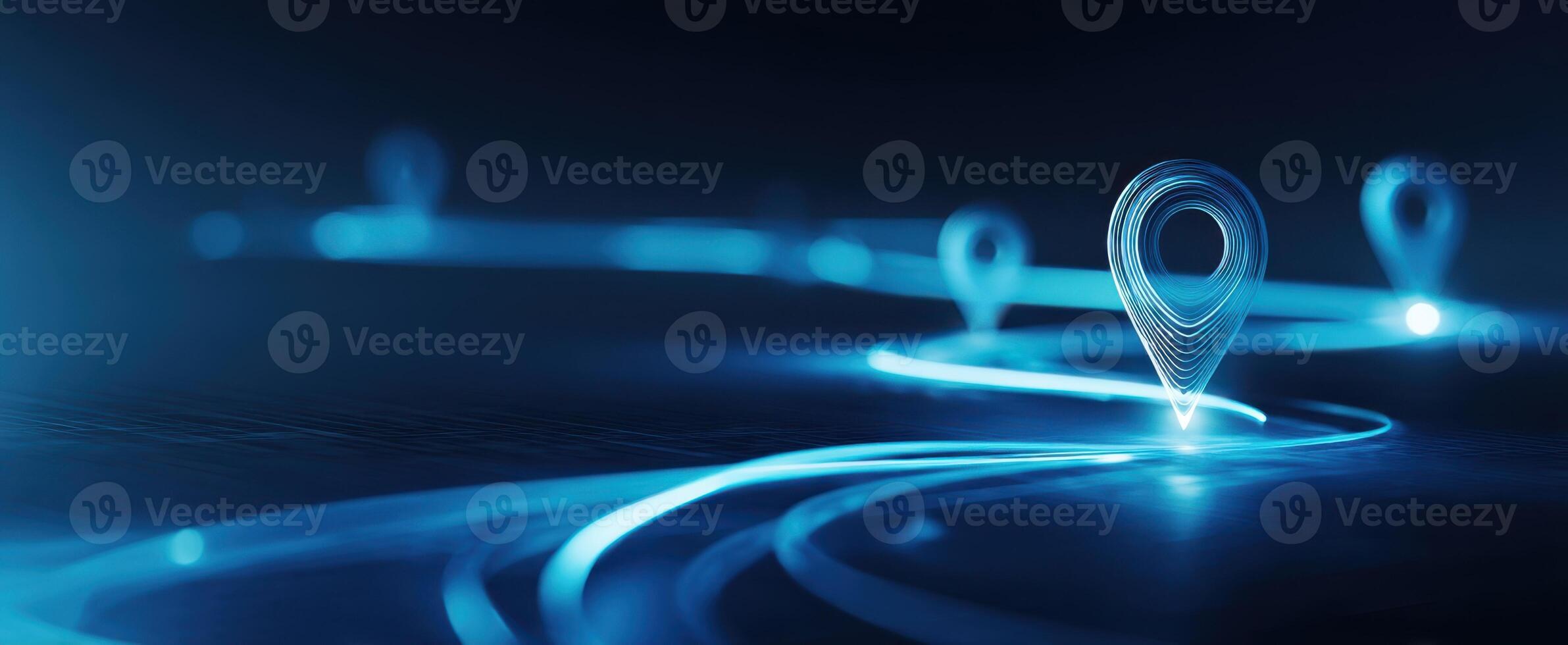 The glowing location markers illuminating a digital navigational path. photo