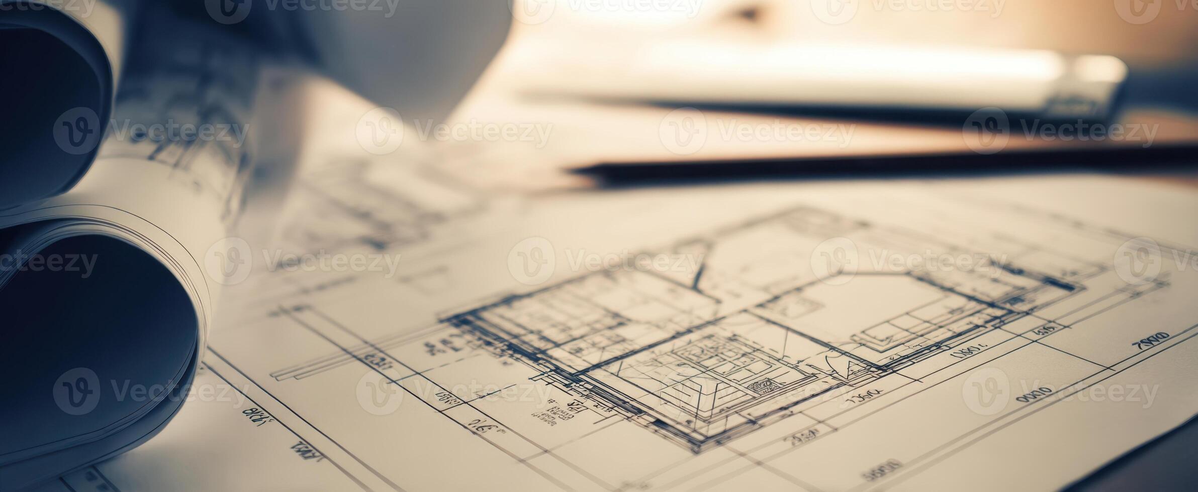 The architectural blueprint demonstrating intricate design and planning processes. photo