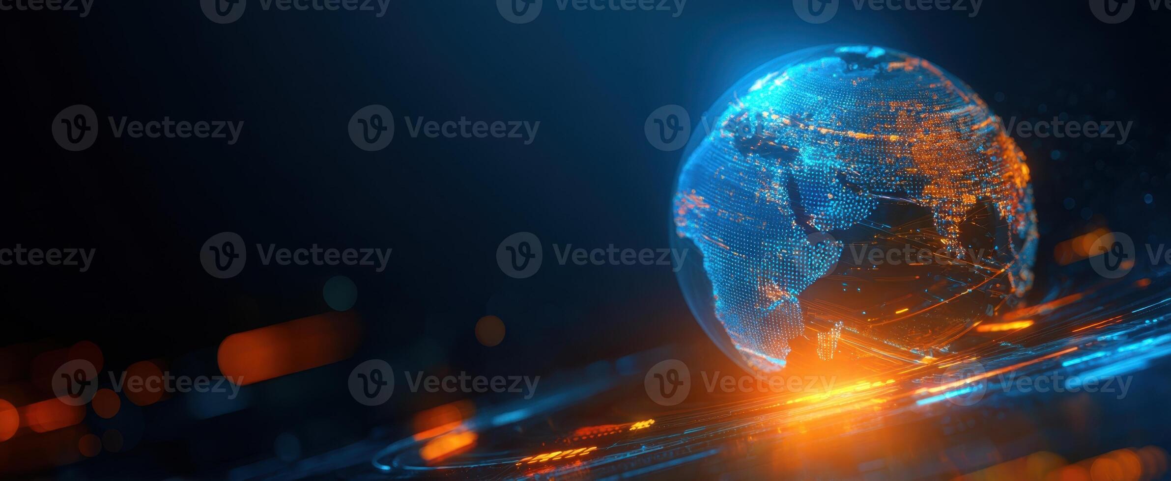 The glowing globe showcasing a digital representation of our interconnected world. photo