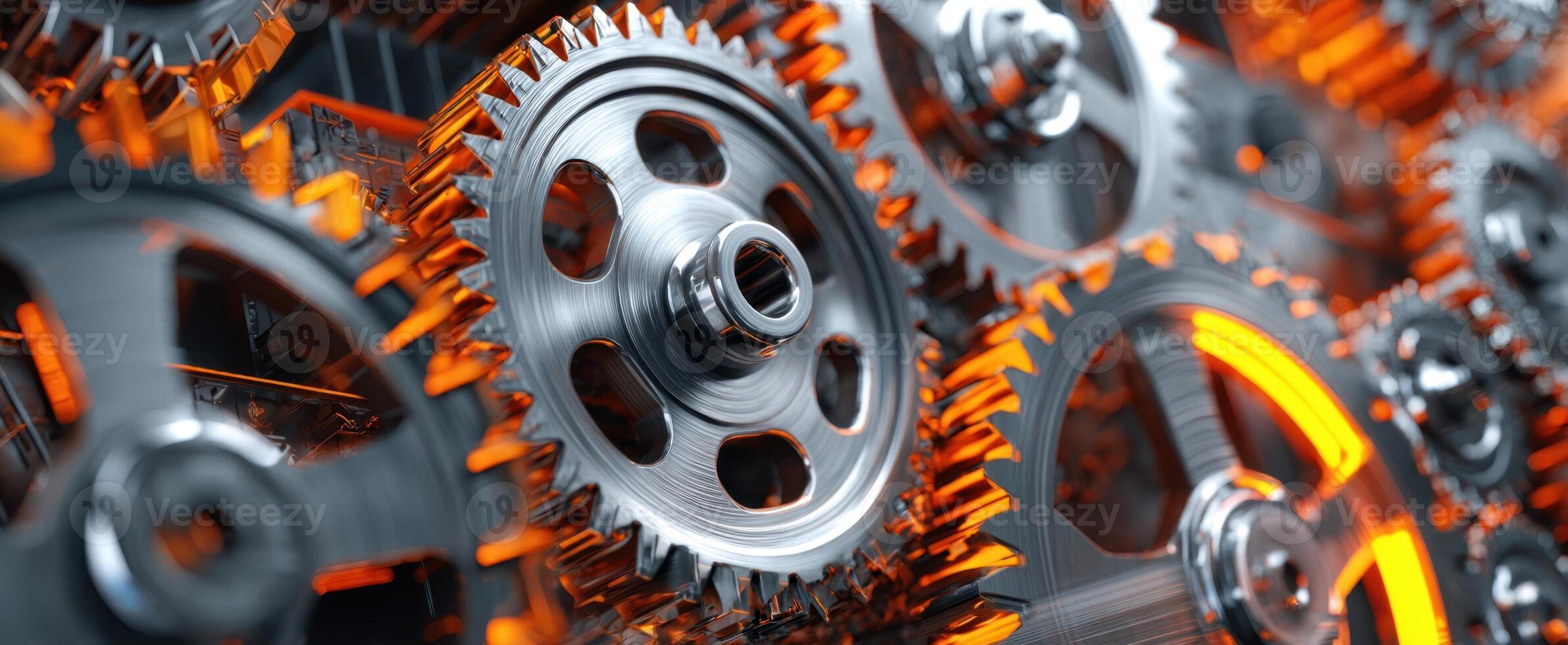 The Intricate Design of Metallic Gears with Orange Accents photo