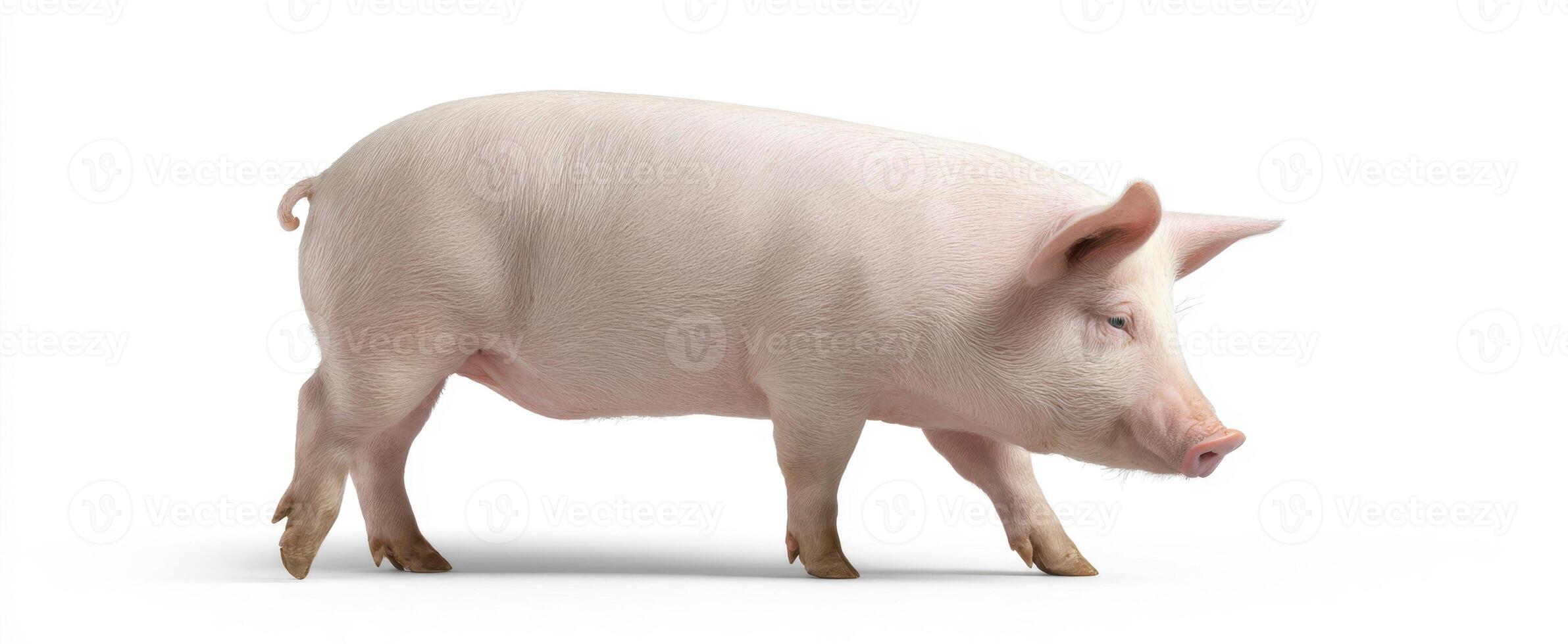 The adorable pig walking gracefully on a white background. photo