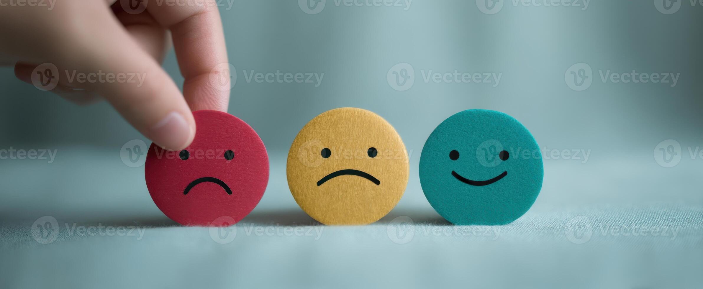 The vibrant emotional faces representing happiness, sadness, and neutrality in choices. photo