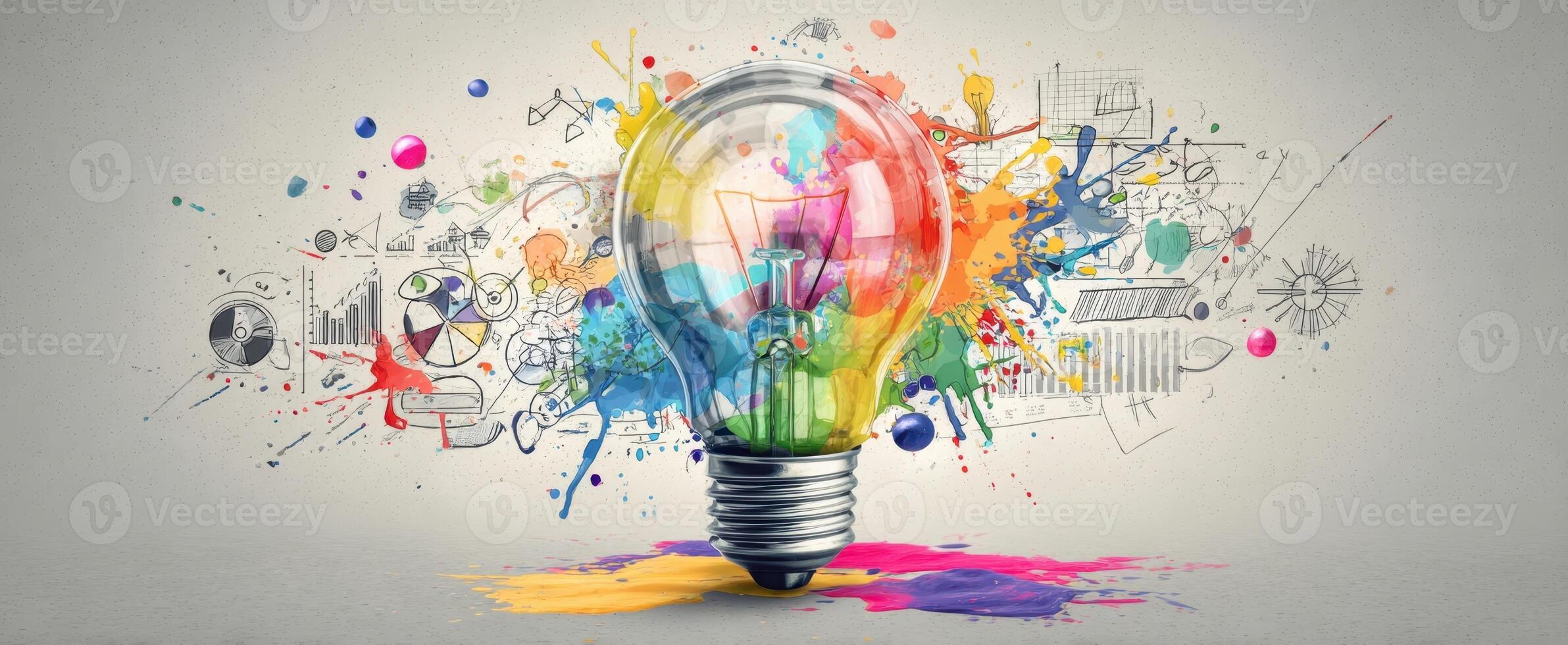 The vibrant lightbulb symbolizing creativity and innovative ideas blending with colorful designs. photo