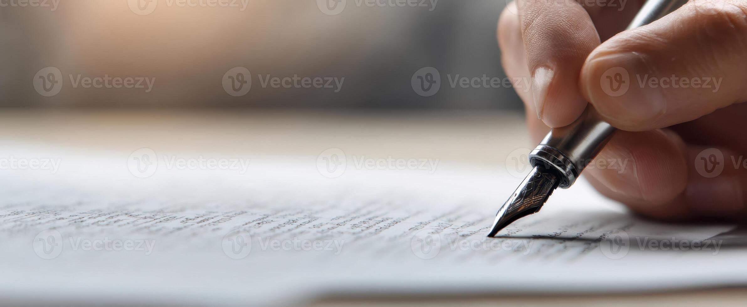 The elegant hand writing with a fountain pen on a crisp sheet of paper. photo