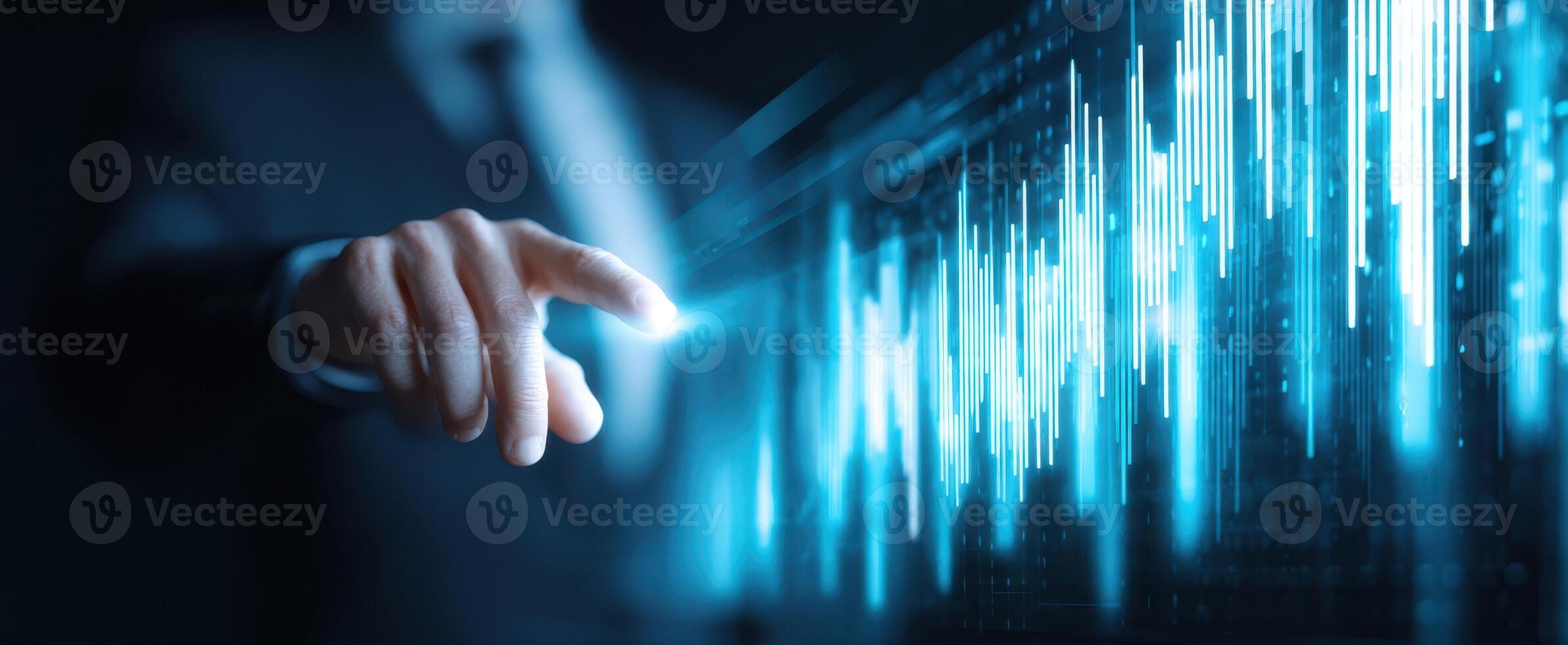 The Businessman Interacting with Digital Analytics Through a Touch Interface. photo