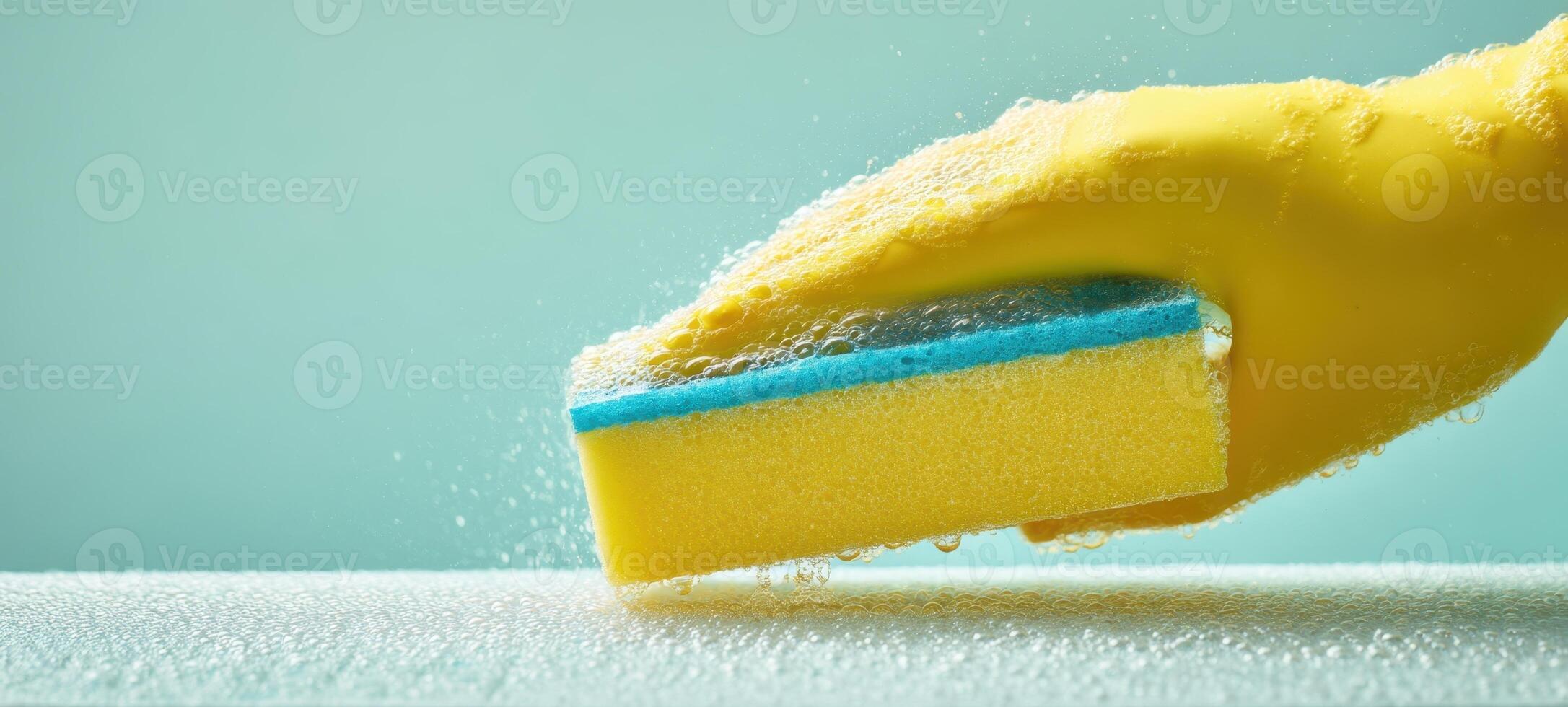 The bright yellow sponge used for effective and hygienic cleaning tasks. photo