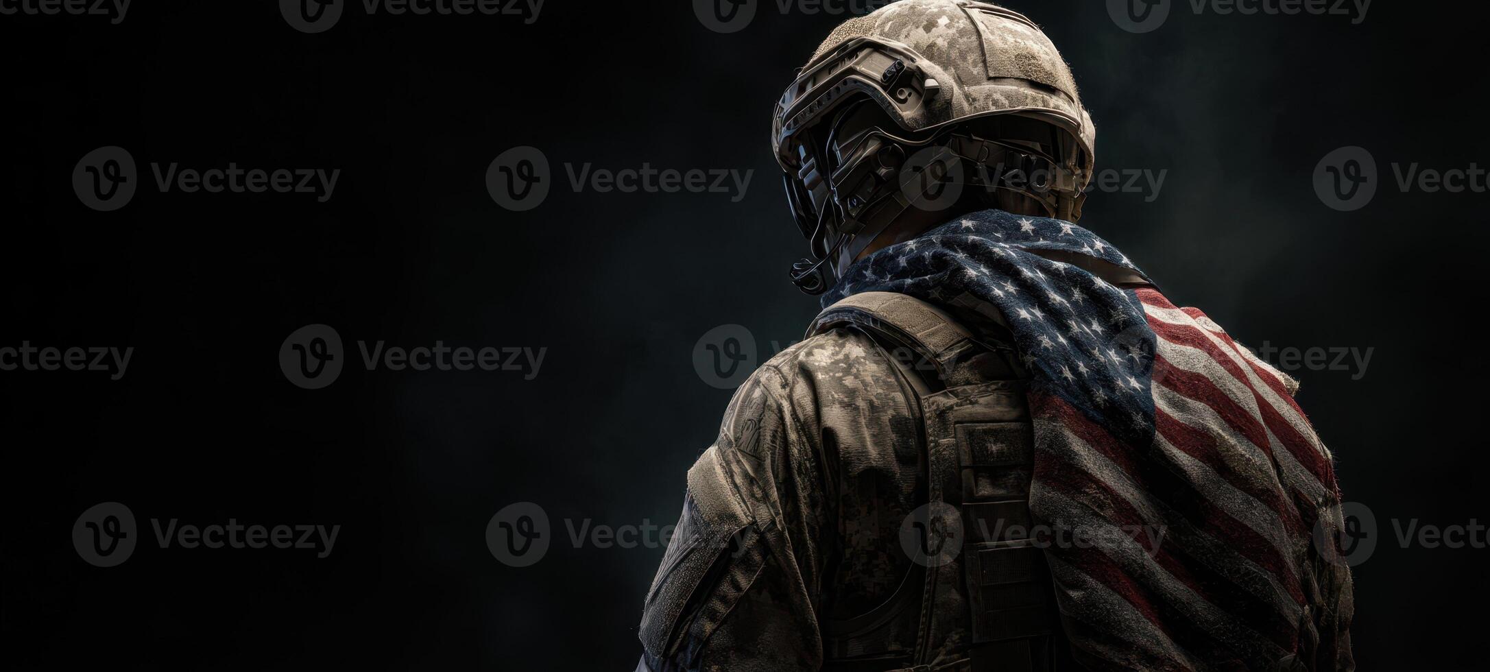 The soldier wearing an American flag, embodying strength and patriotism. photo