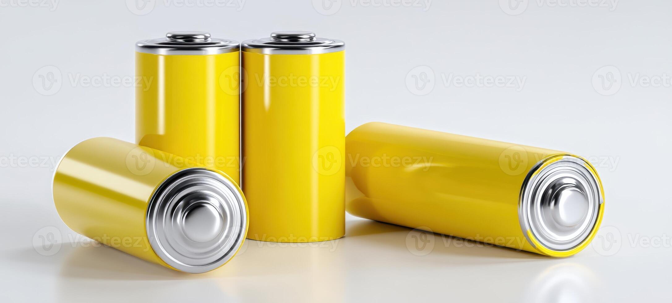 The vibrant yellow batteries arranged in a modern, stylish composition on white background. photo