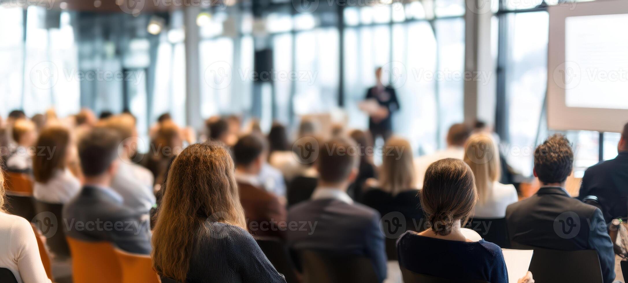 The engaged audience participating in a professional conference presentation. photo