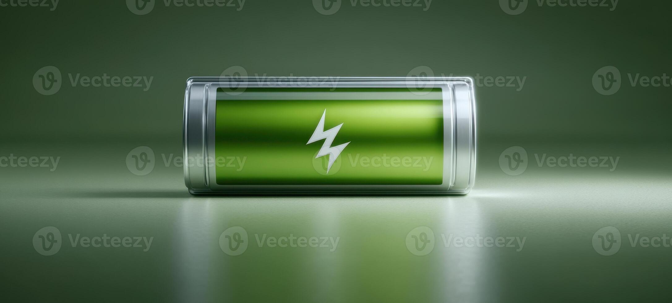 The modern energy battery with a sleek green design for eco-friendly applications. photo