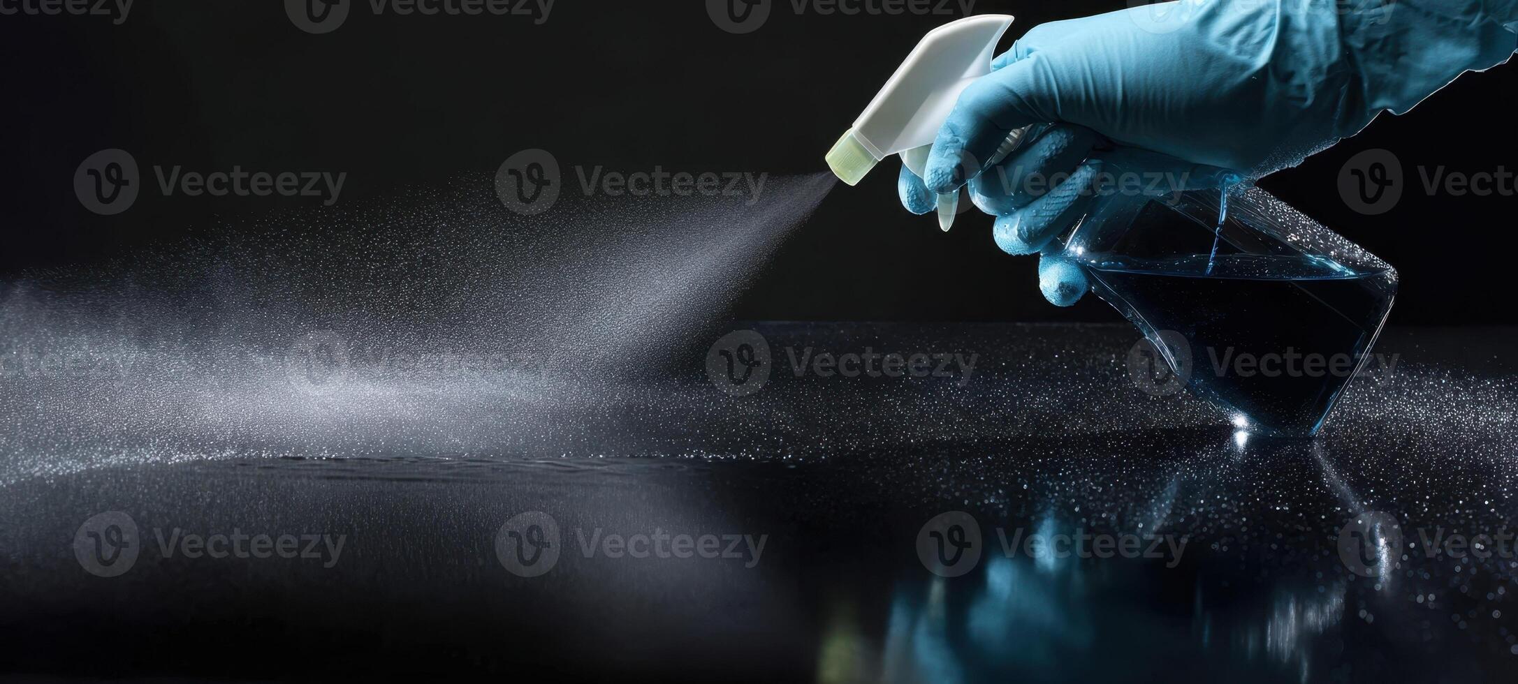 The hand holding a spray bottle for cleaning surfaces effectively. photo