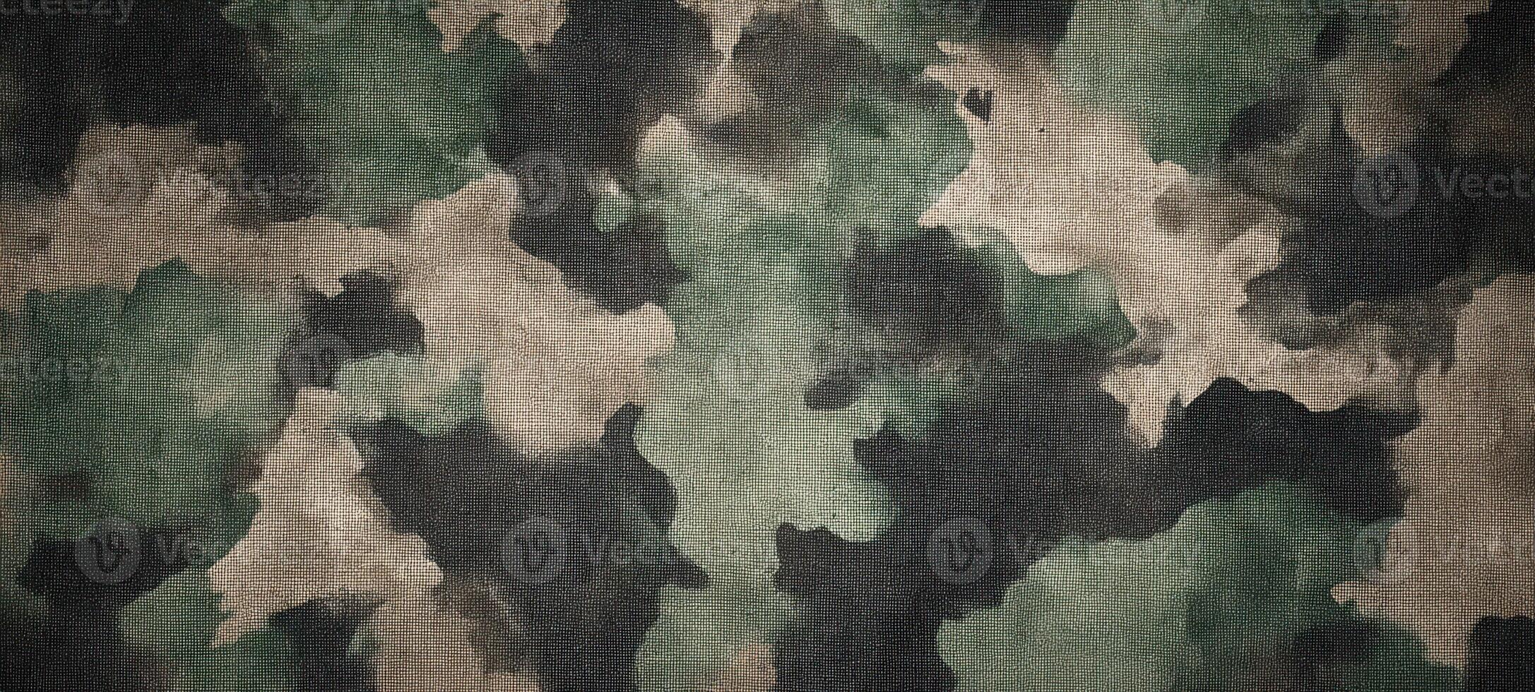 The camouflaged textile featuring a unique blend of earthy tones and patterns. photo