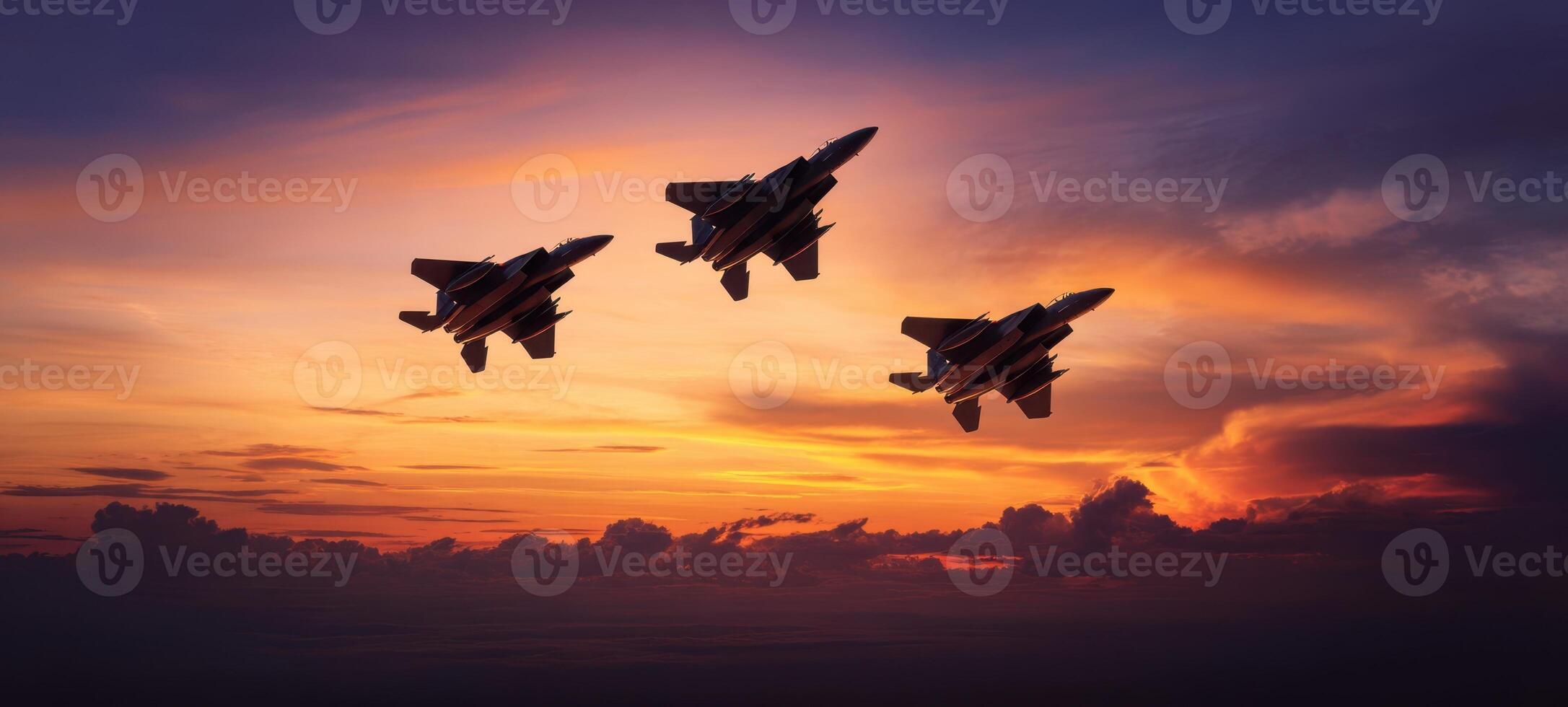 The jets flying majestically against a breathtaking sunset backdrop. photo