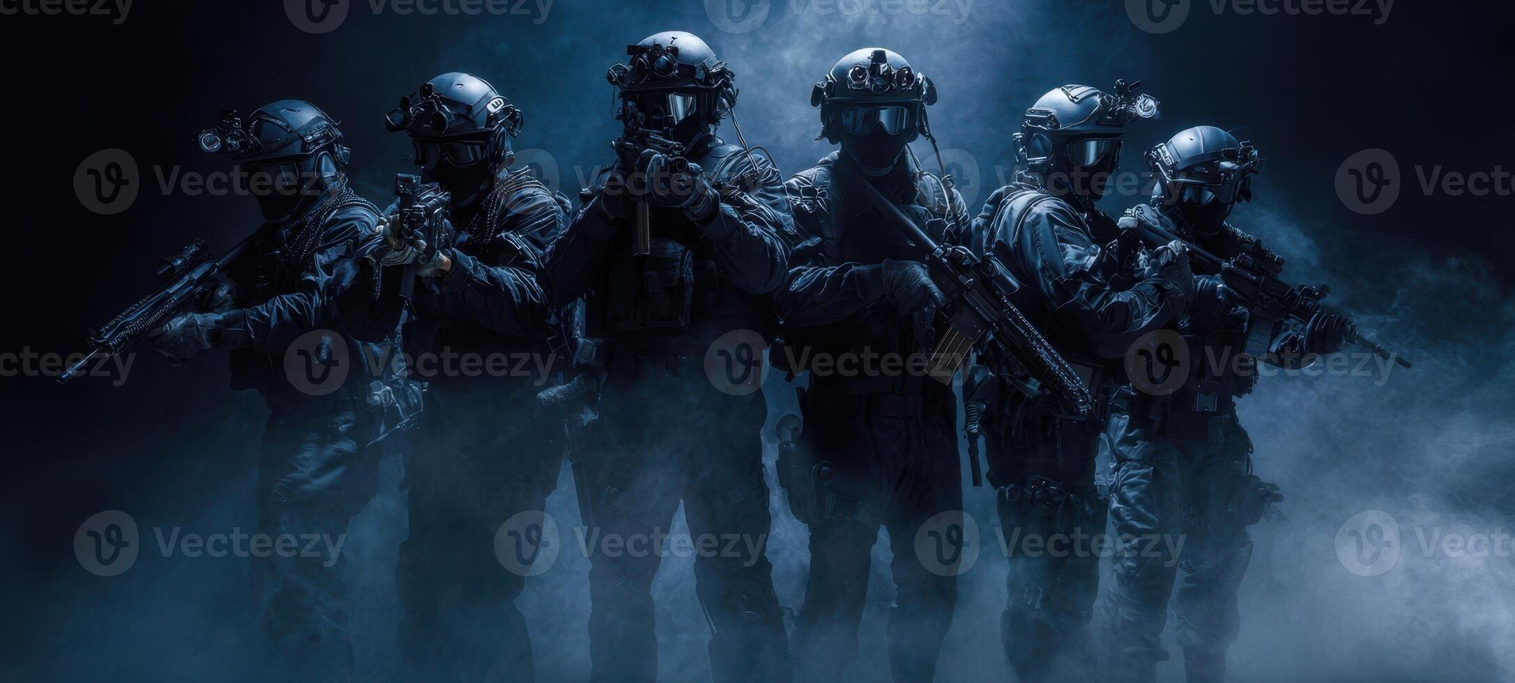 The elite team of soldiers ready for action in a dramatic atmosphere. photo